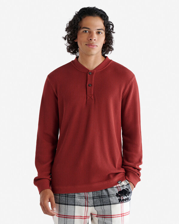 Waffle Long Sleeve Henley - Rosewood Red