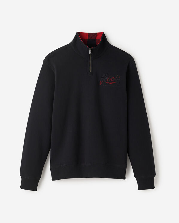 Plaid Applique Half Zip Stein - Black