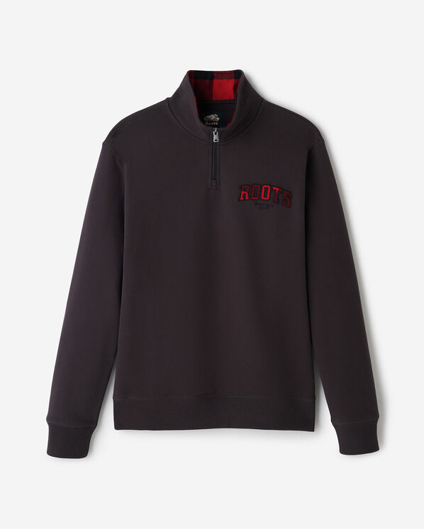Plaid Applique Half Zip - Charcoal Black