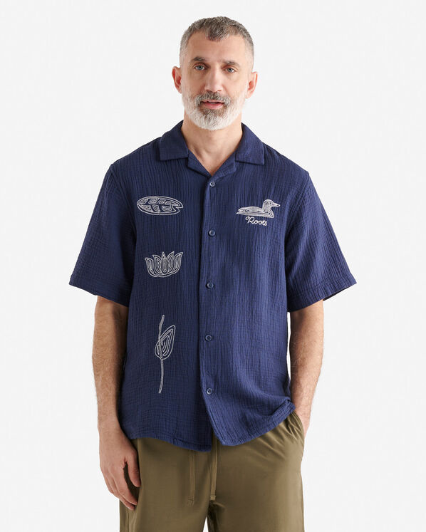 Embroidered Isla Camp Shirt - Navy Blazer