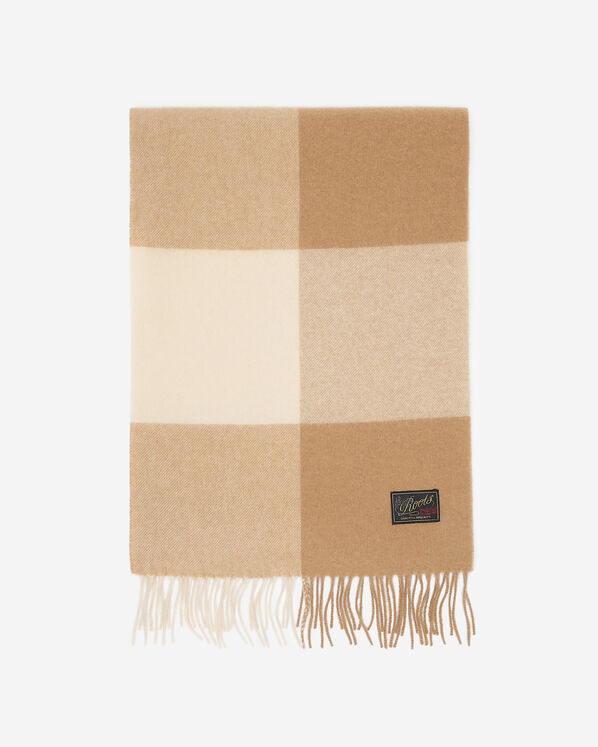 Plaid Wool Scarf - Flaxseed Mix