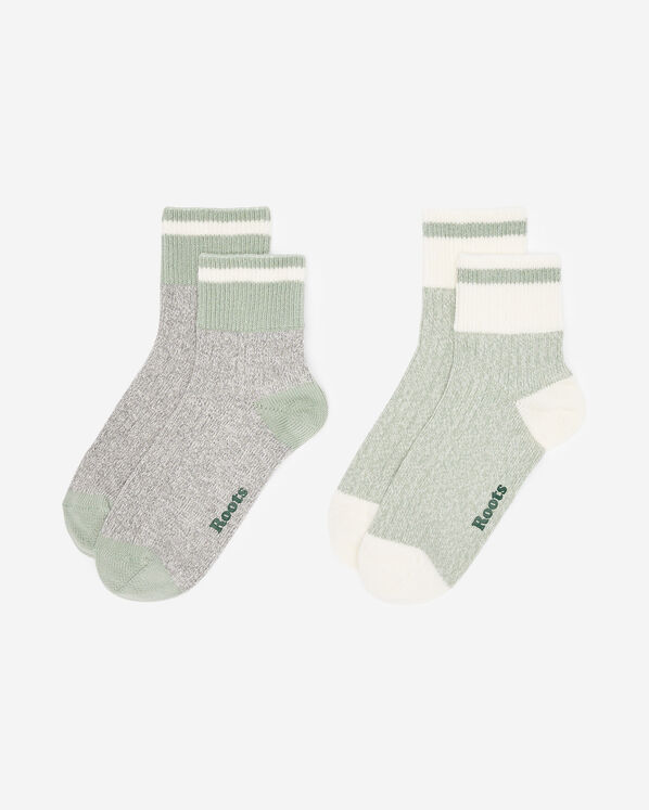 Womens Cotton Cabin Ankle Sock 2 Pack - Aqua Grey
