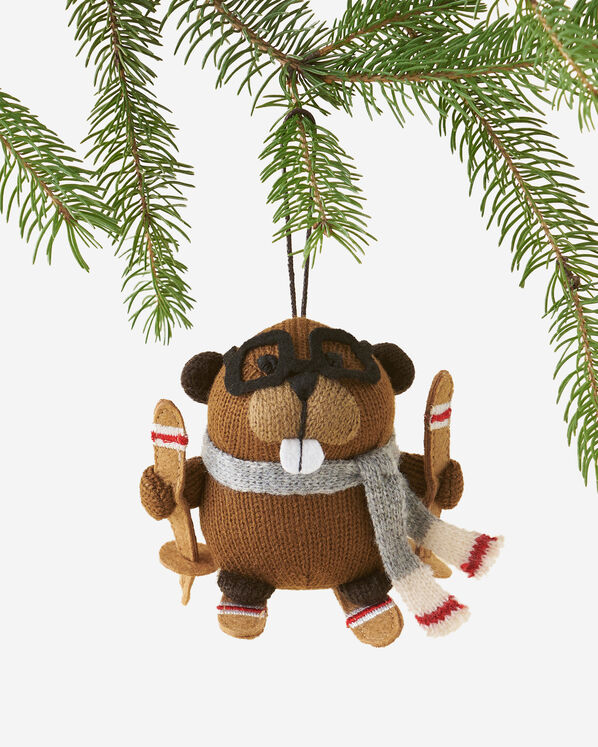 Skiing Beaver Ornament - Grizzly Brown Skiing Beaver Ornament - Grizzly Brown