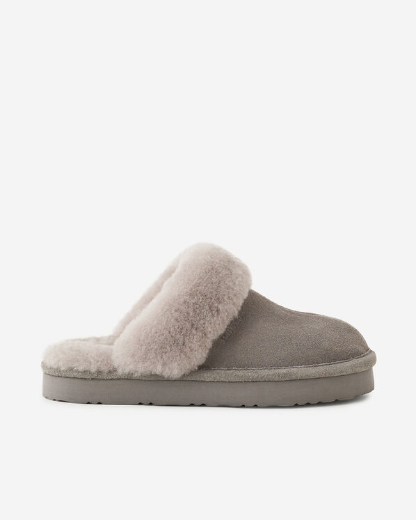 Womens Shearling Platform Slipper - Grey Womens Shearling Platform Slipper - Grey
