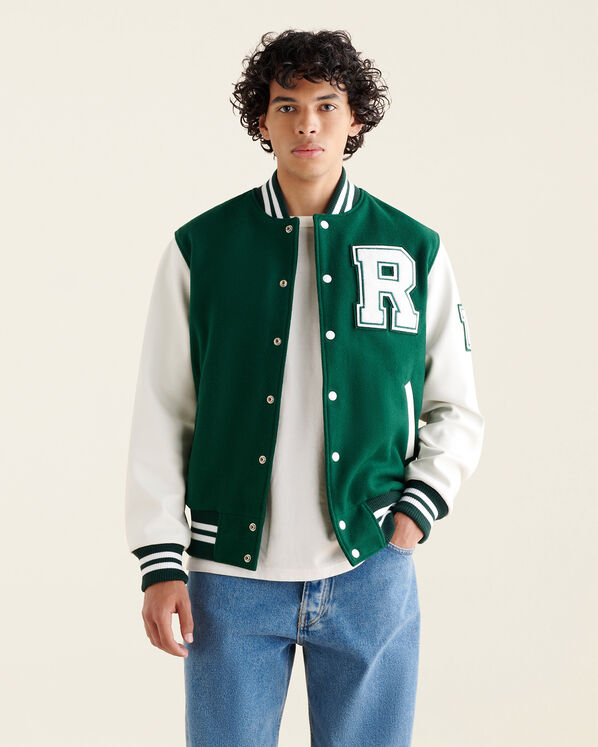 Mens Vintage Varsity Jacket - Park Green/White