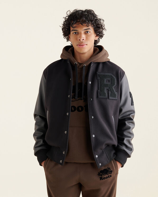 Mens Vintage Varsity Jacket - Black/Black