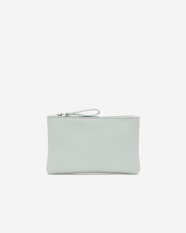 Pochette moyenne à glissière en cuir Nuage - Aqua Pâle