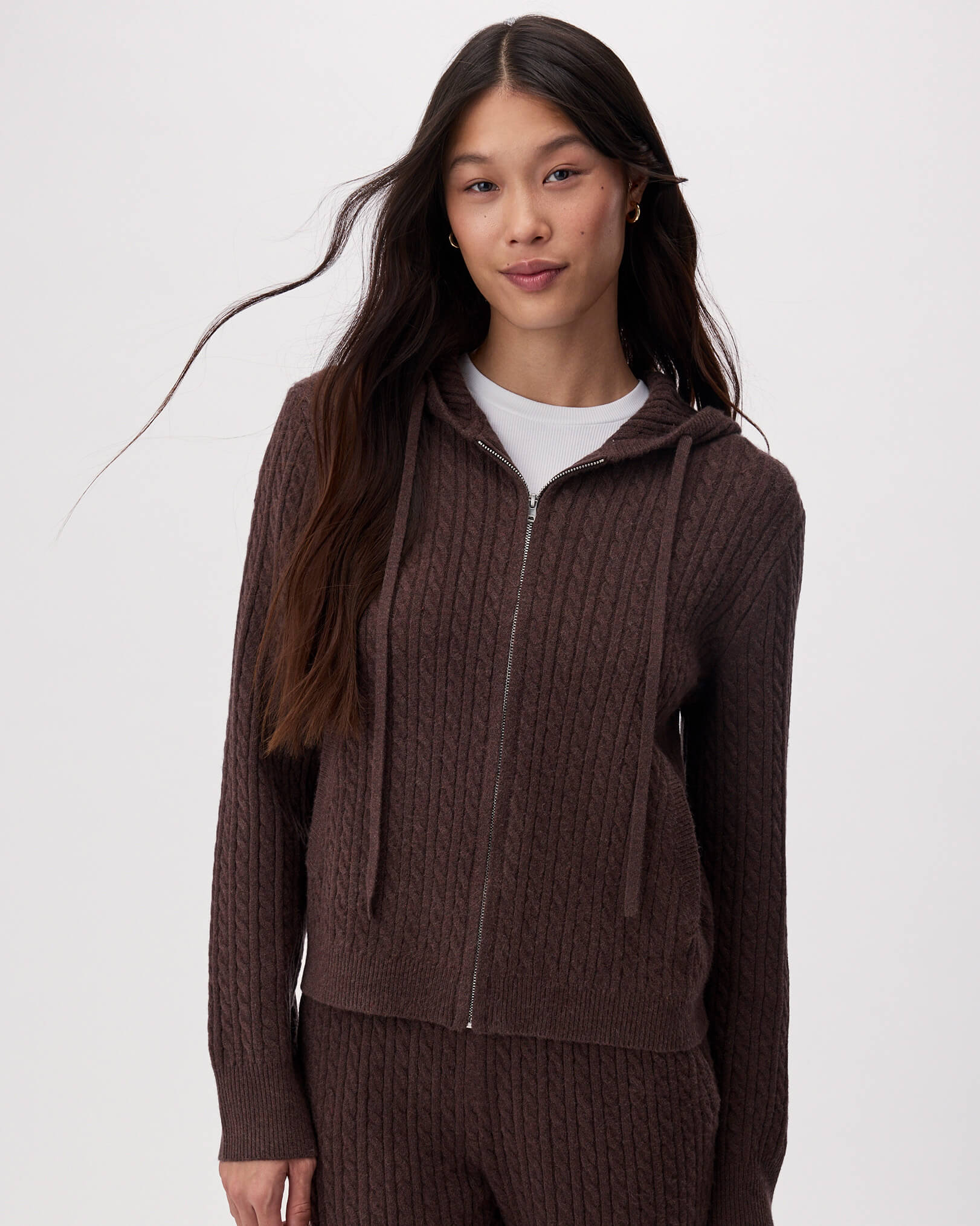 Bowen Cable Full Zip Hoodie in Coffee Mix