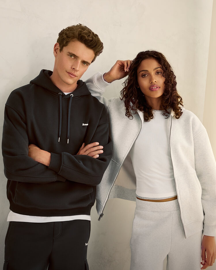 Models wearing black and grey Cloud Sweats