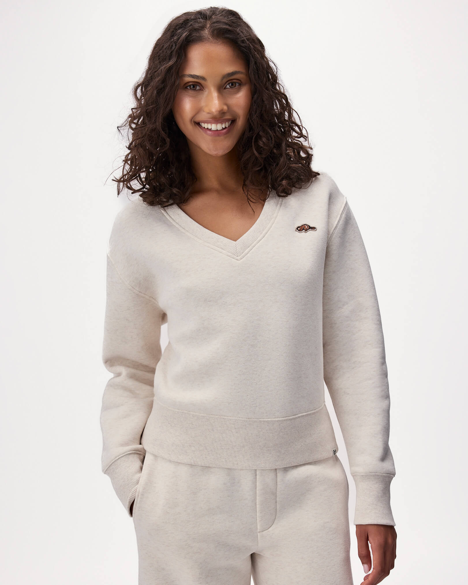 Beavermark V-Neck Top in Oatmeal Mix