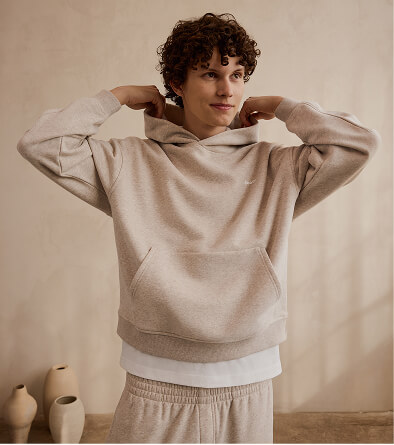 Model wearing a Summer Cloud Hoodie and sweatpants.