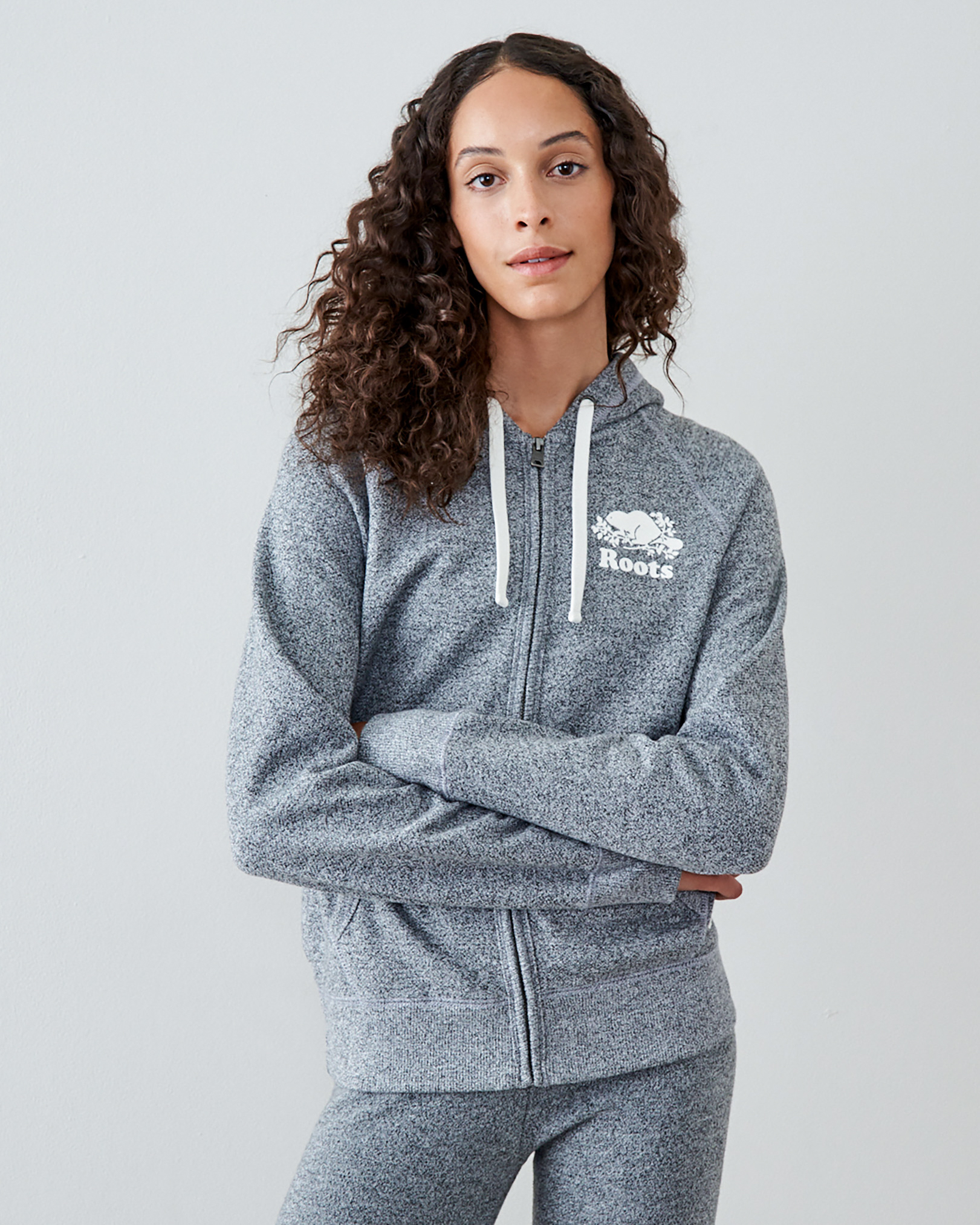 Roots Original Full Zip Hoodie in Salt/Pepper