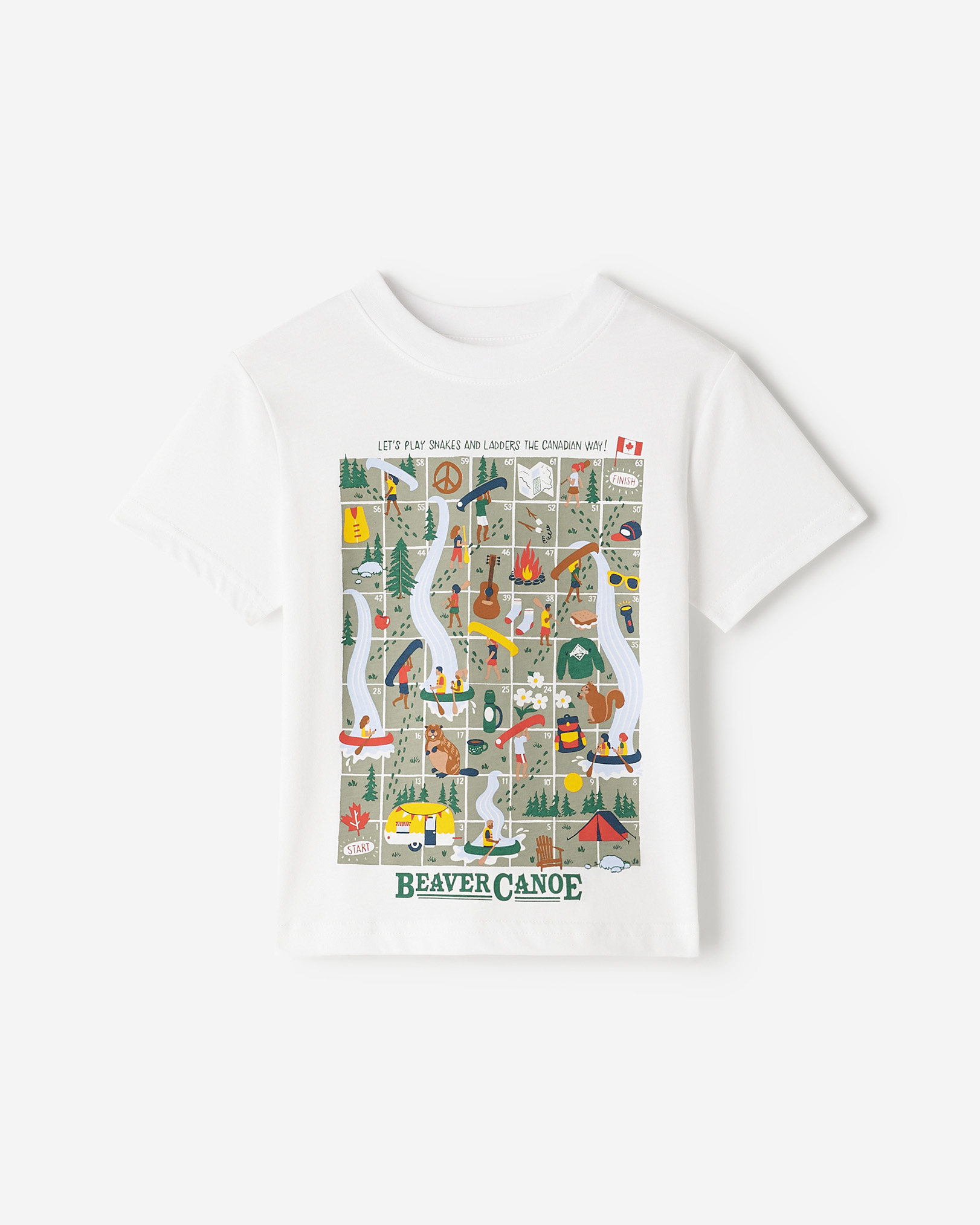 Roots Toddler Beaver Canoe Snakes And Ladders T-Shirt in White