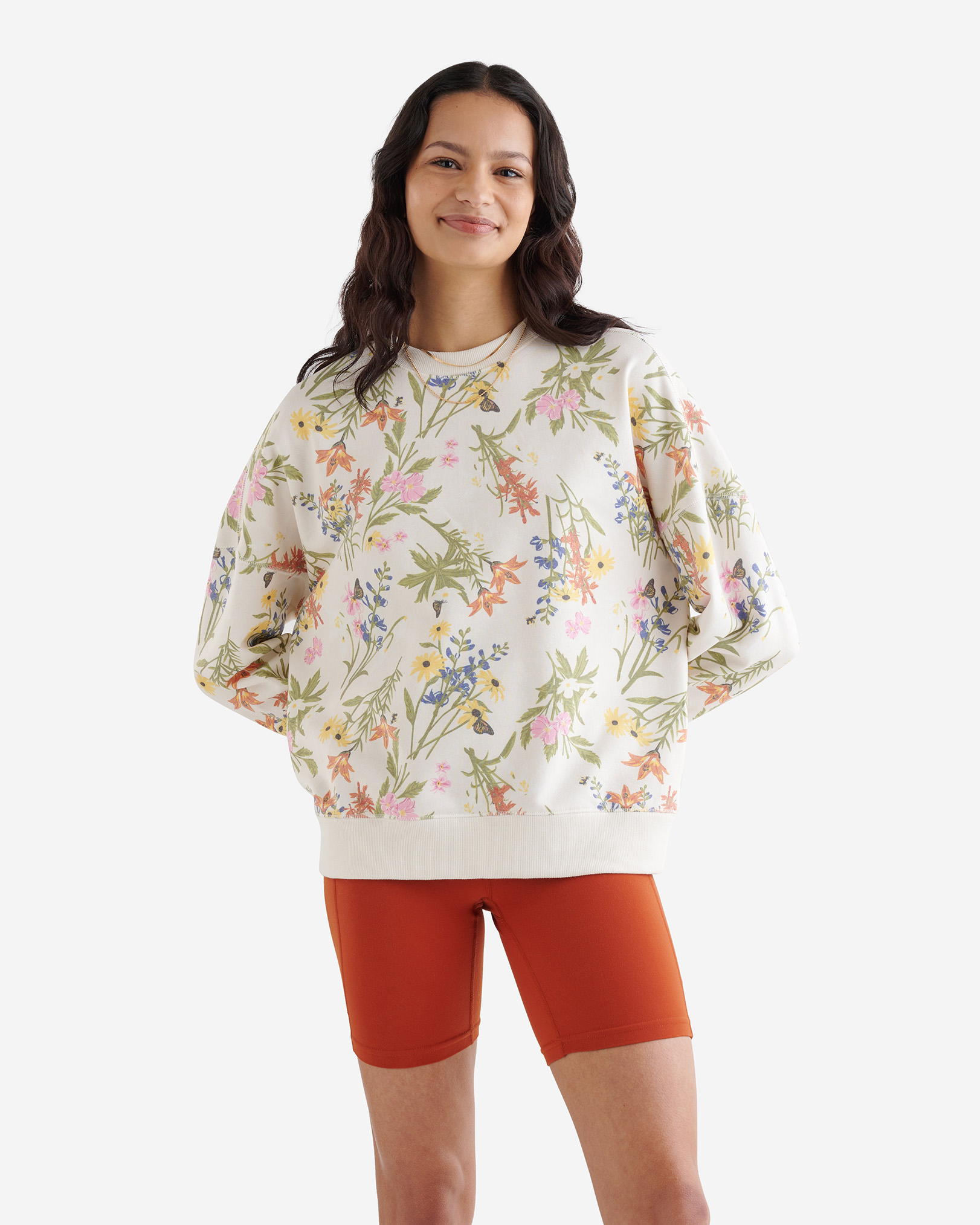 Roots Floral Relaxed Crew Shirt in Turtledove Cream
