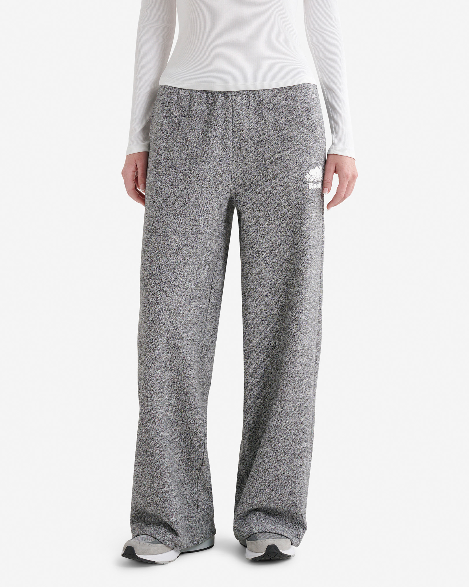 Roots Organic Cooper Wide Leg Sweatpant in Salt/Pepper Grey