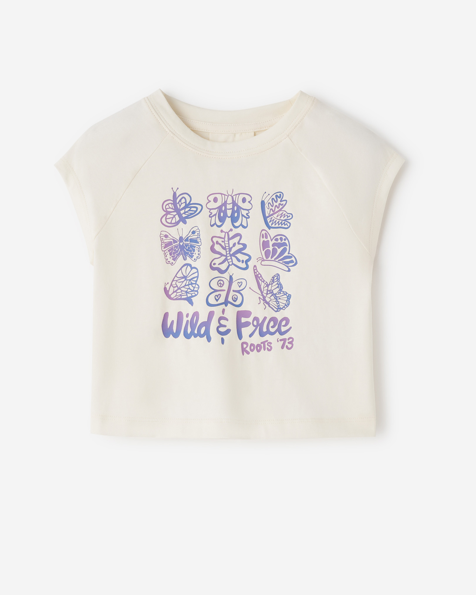 Roots Toddler Girl's Wild & Free T-Shirt in Egret