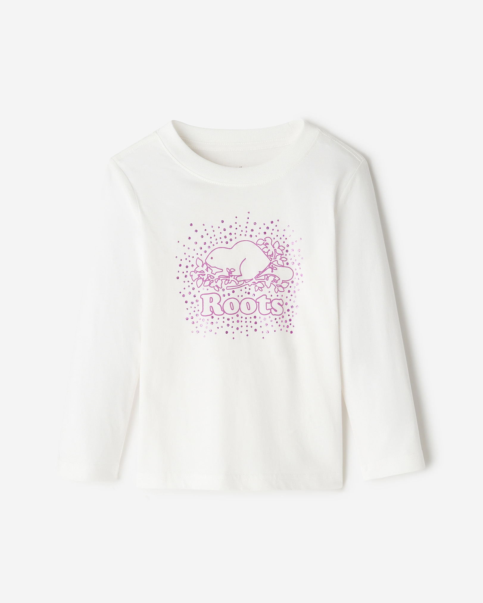 Roots Toddler Cooper Glitter Long Sleeve T-Shirt in Egret