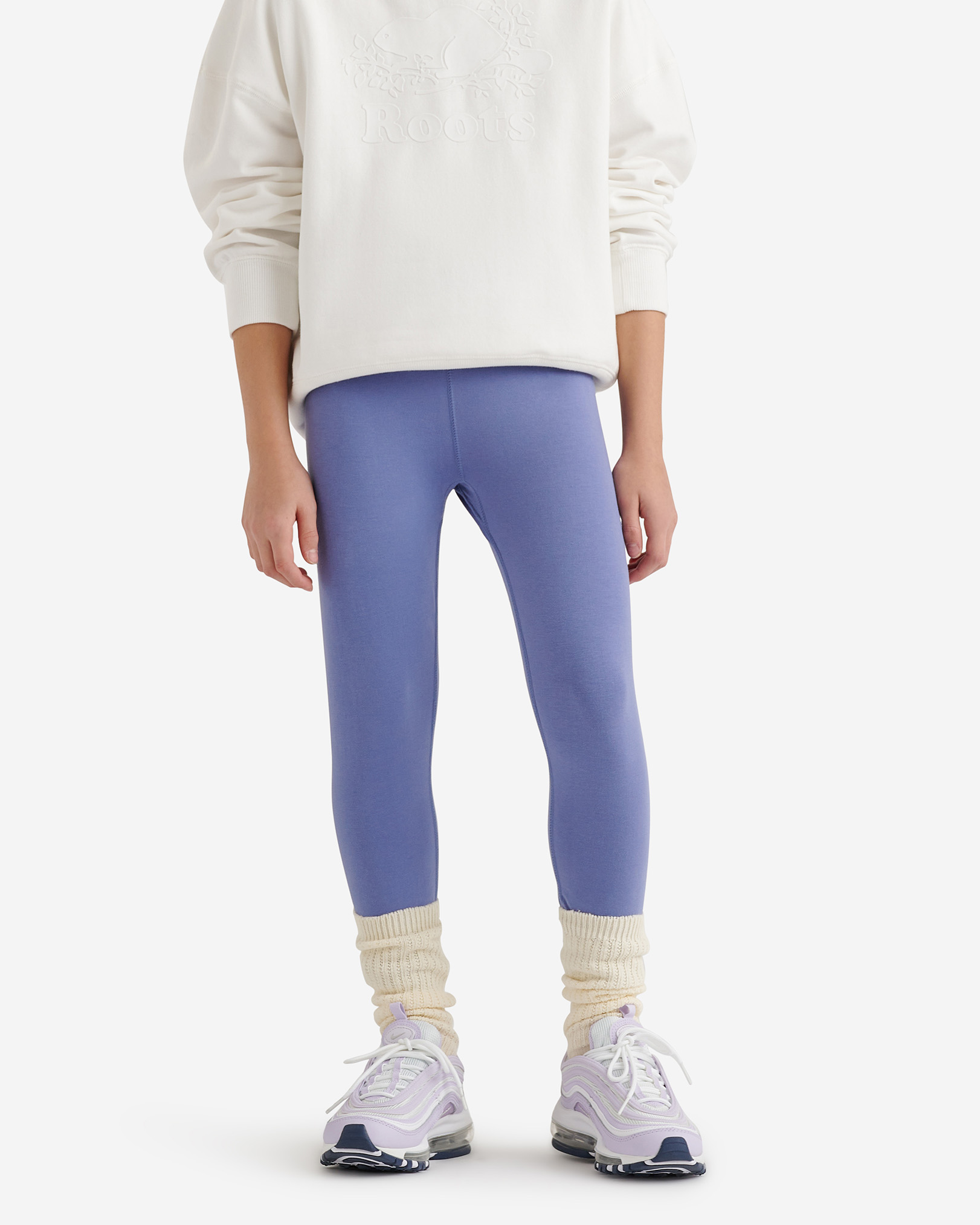 Roots Girl's Essential Ankle Legging Pants in Periwinkle Purple