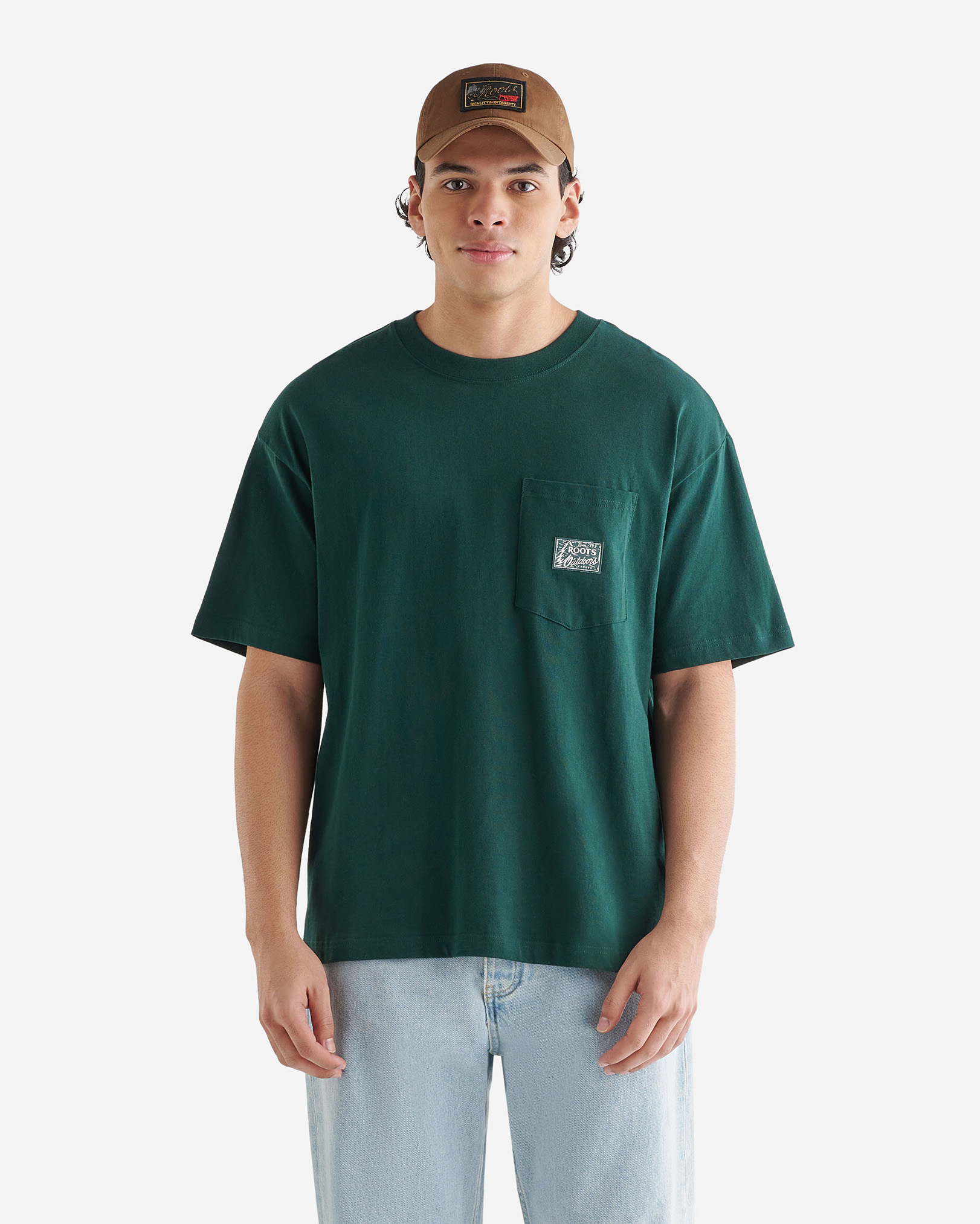 Roots Men's Outdoors Pocket T-Shirt in Varsity Green