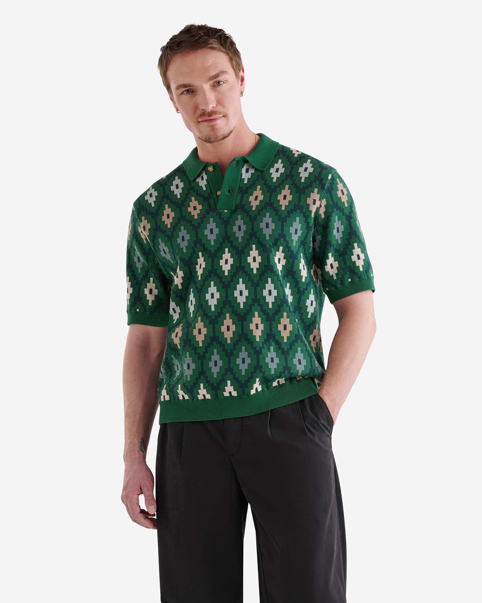 Roots Severn Sweater Polo Shirt in Varsity Green