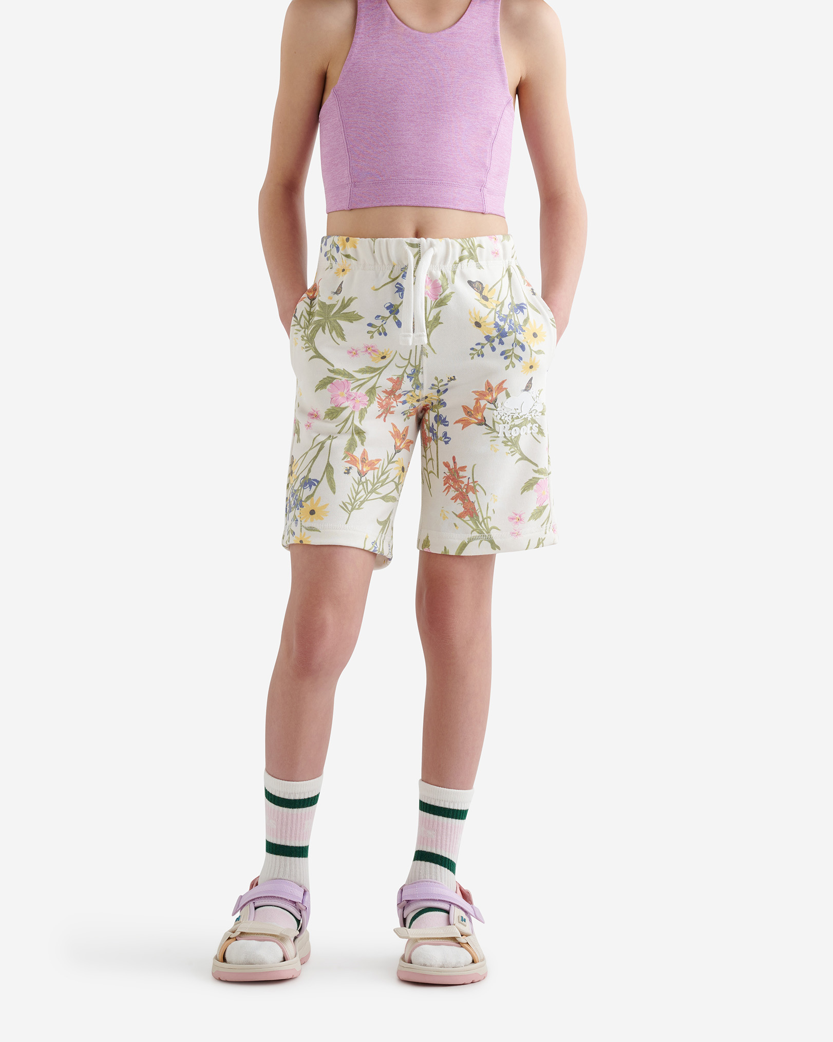 Roots Kids Floral Short in Turtledove Cream