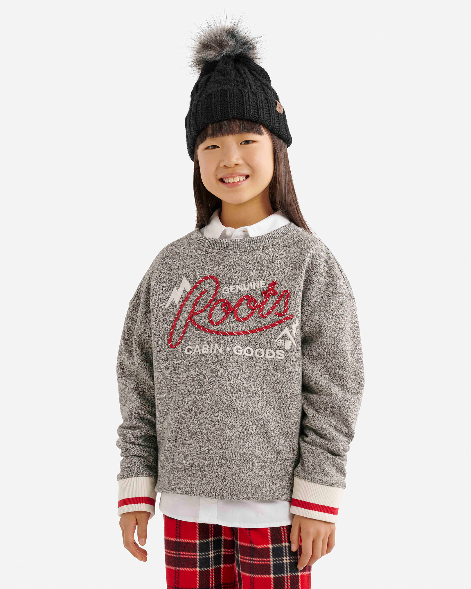 Roots Kids Cabin Rope Applique Crew Sweatshirt in Grey Oat Pepper