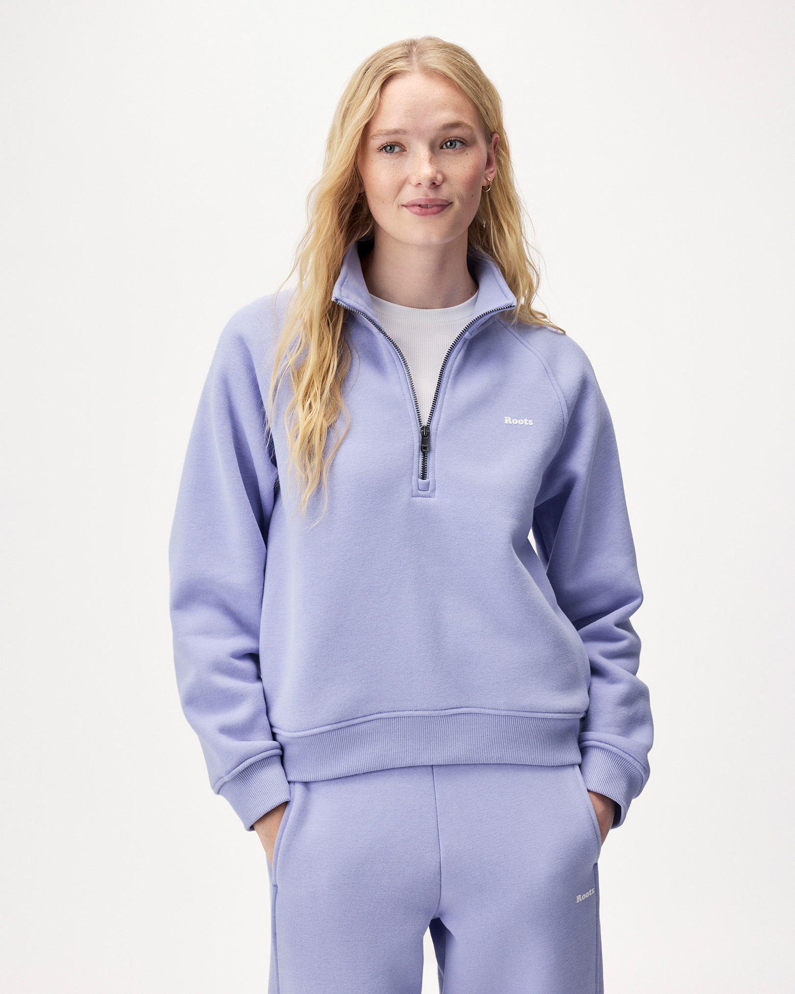 Roots Cloud Quarter Zip in Blue Lilac
