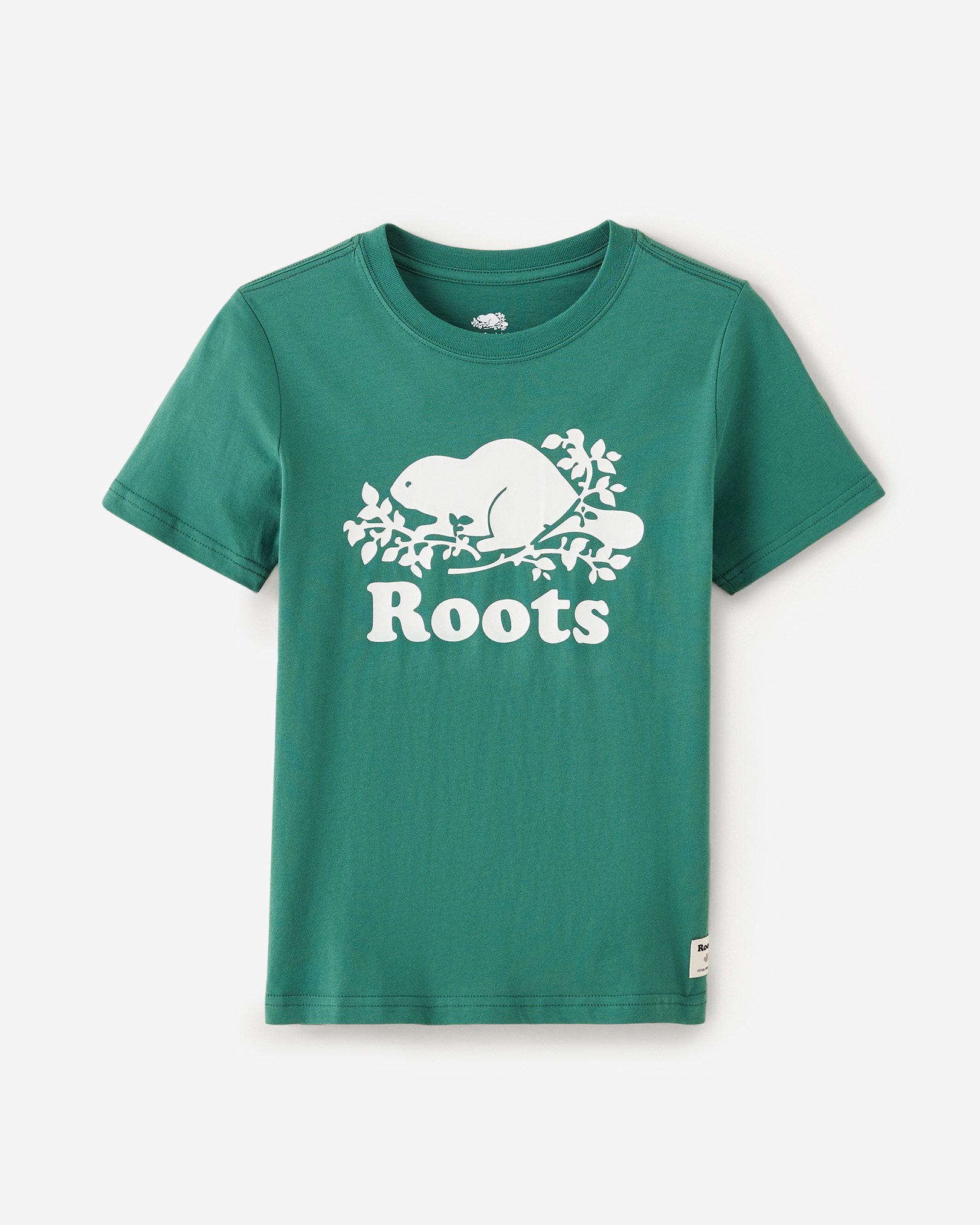 Roots Kids Organic Original Cooper Beaver T-Shirt in Smoke Pine