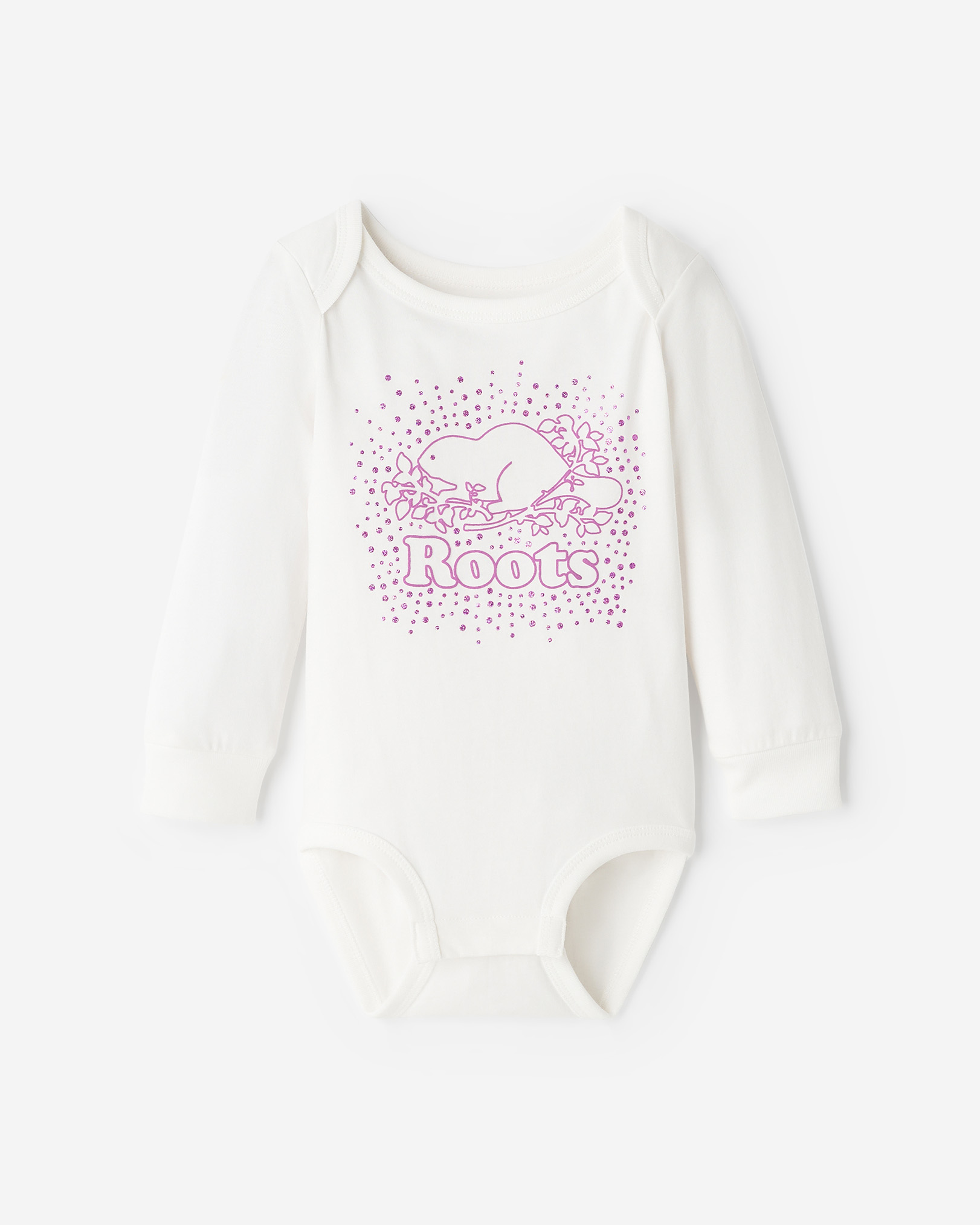 Roots Baby Cooper Glitter Long Sleeve Bodysuit in Egret