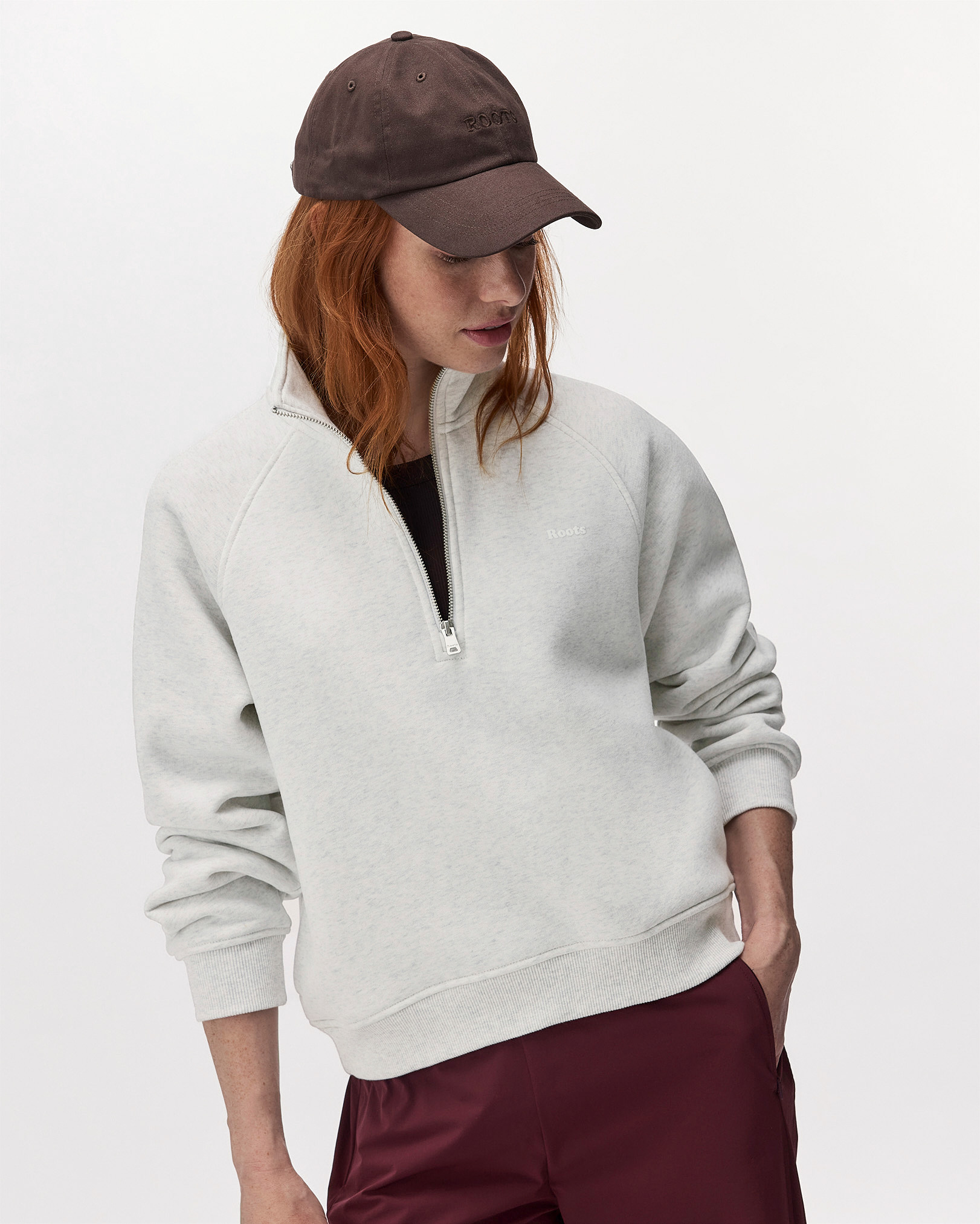 Roots Cloud Quarter Zip in White Mix
