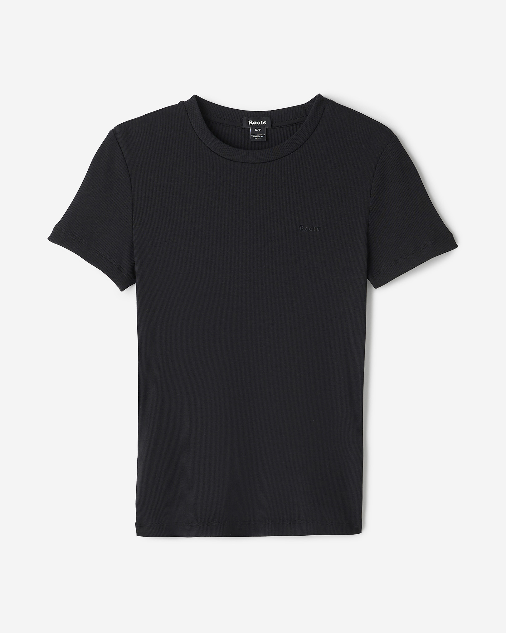 Roots Roam Rib Fitted Short Sleeve Top in Black