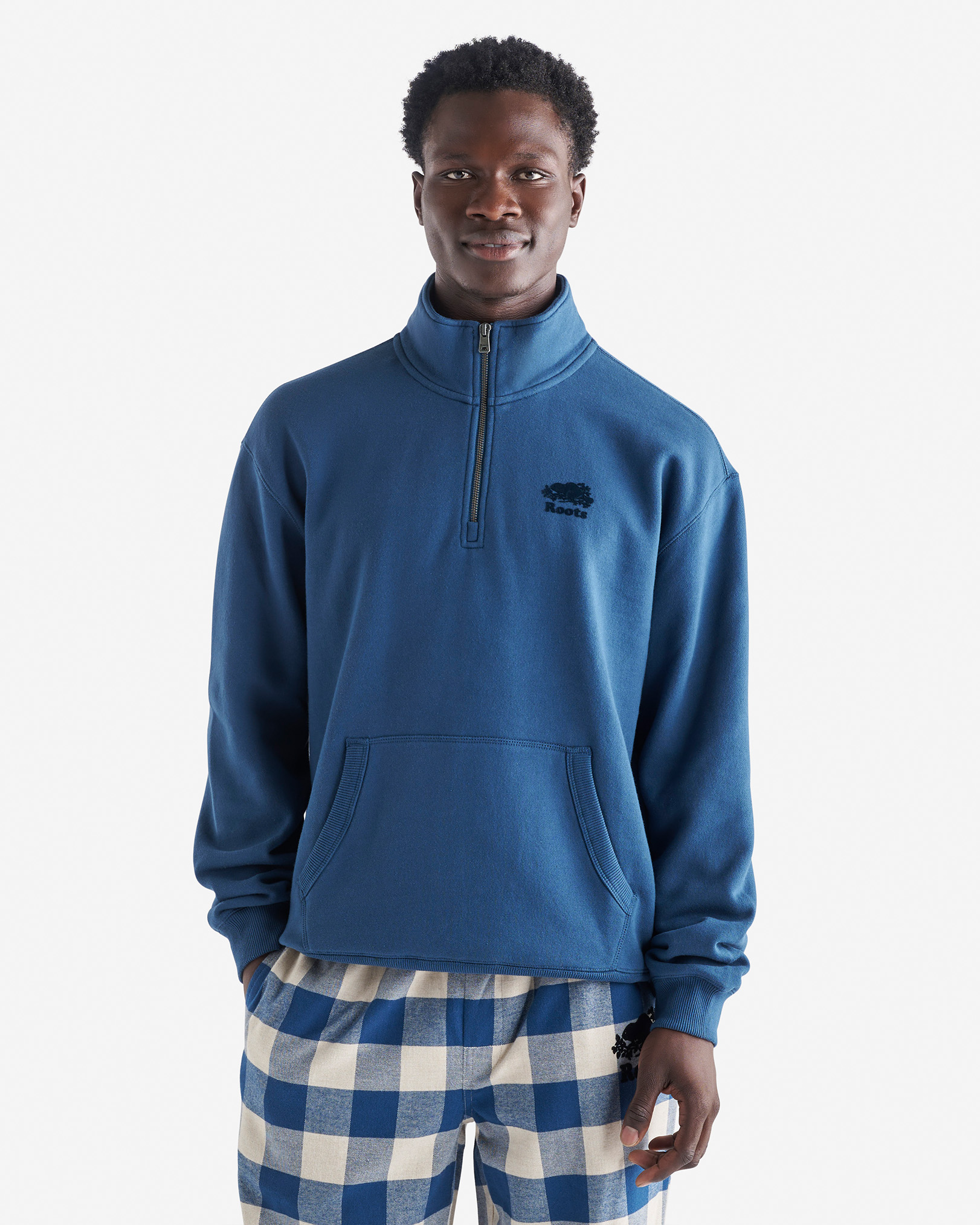 Roots Organic Cooper Relaxed Kanga Half Zip Stein Shirt in Moonlit Ocean Blue