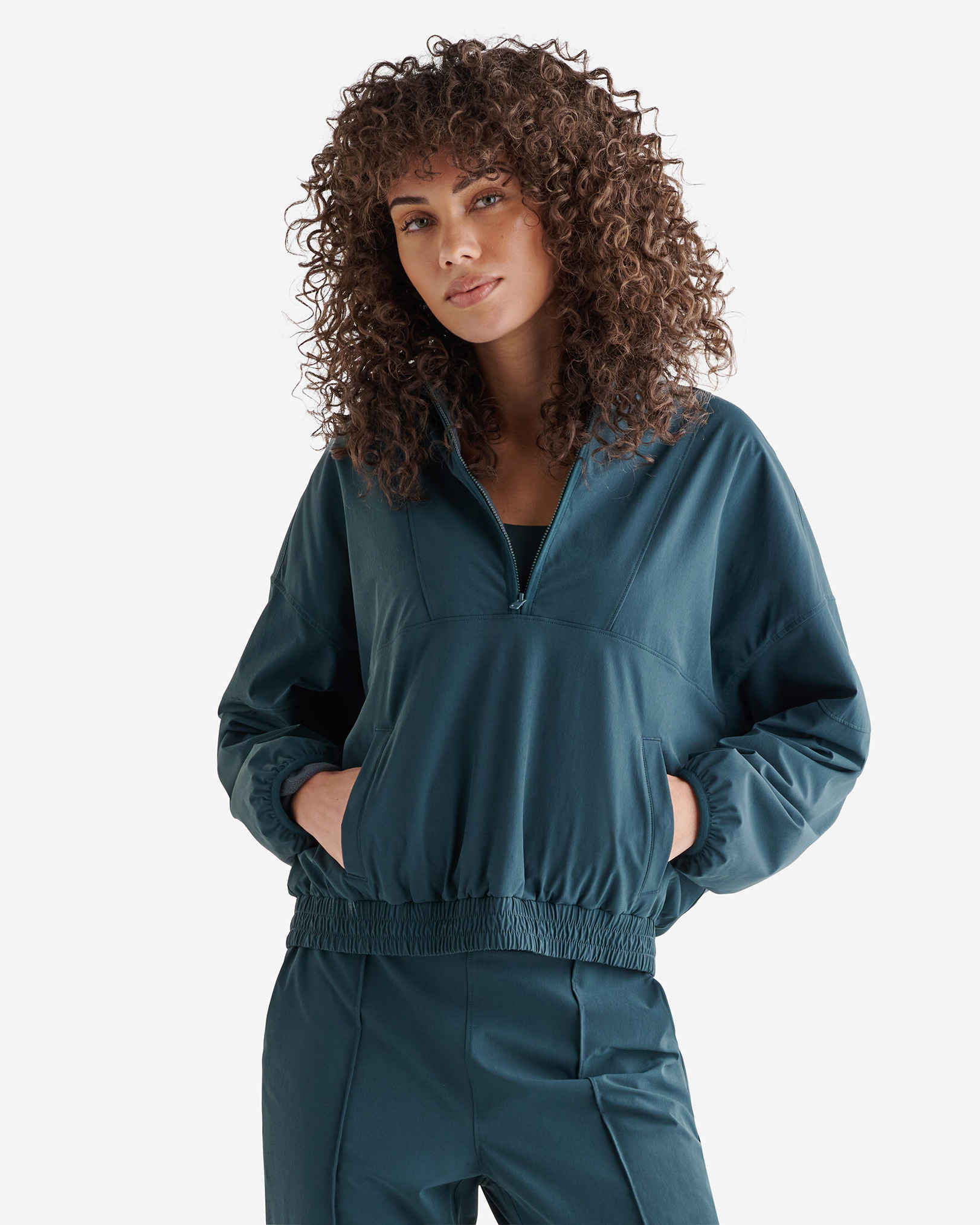 Roots Anywhere Half Zip Sweatshirt in Forest Teal
