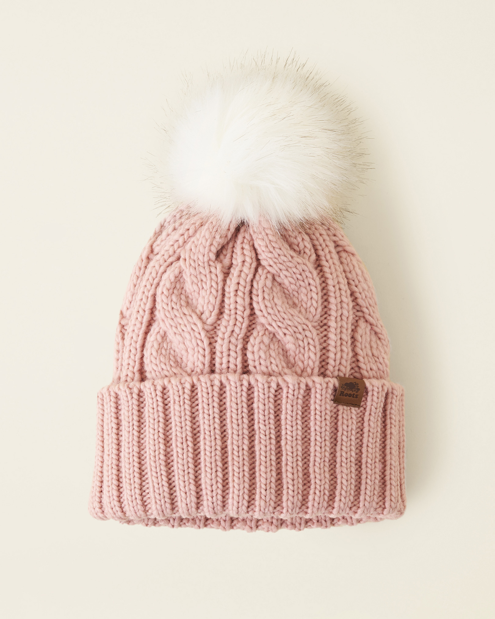 Roots Women's Olivia Cable Toque Hat in Silver Pink