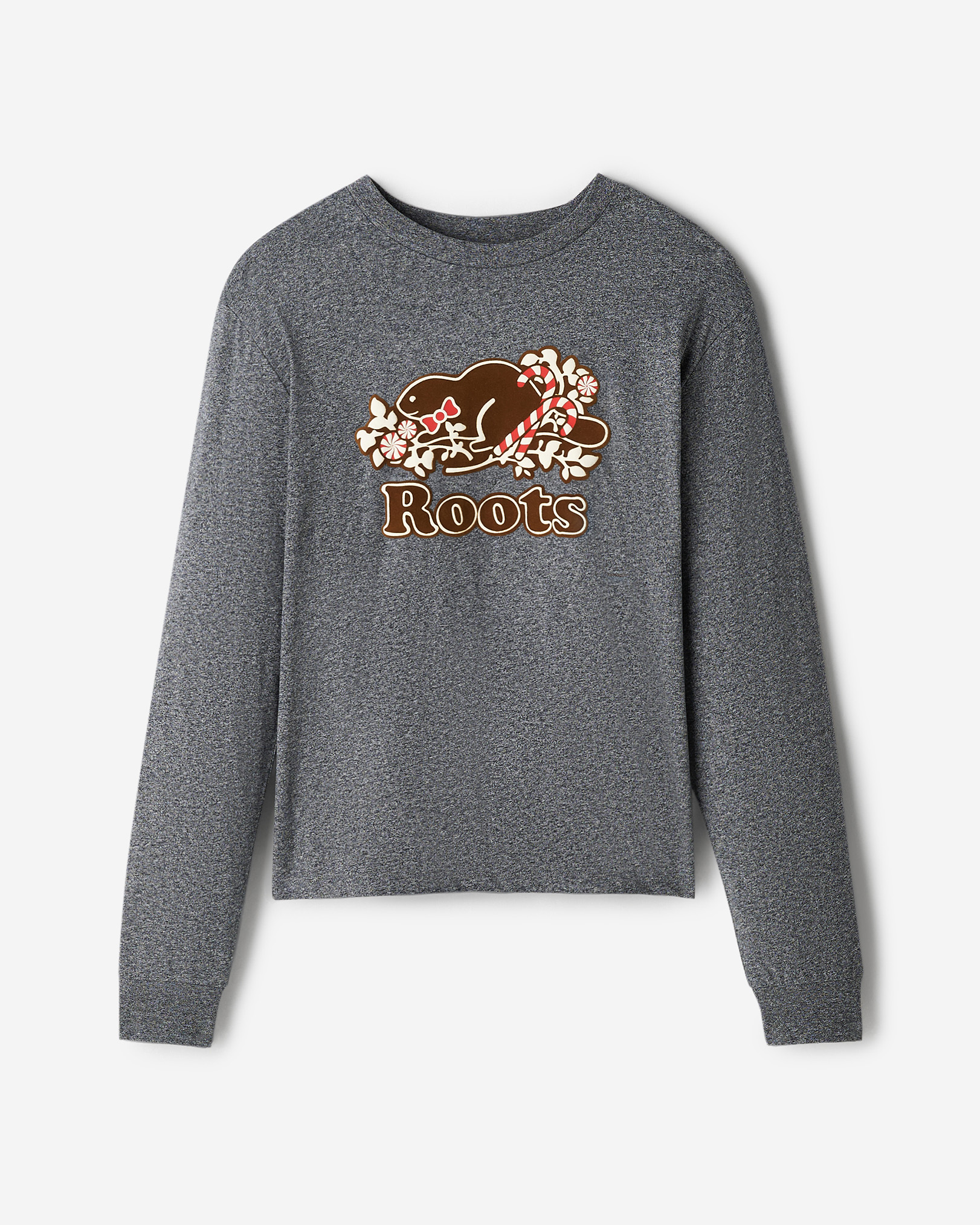 Roots Women's Festive Cooper Long Sleeve T-Shirt in Salt/Pepper Grey
