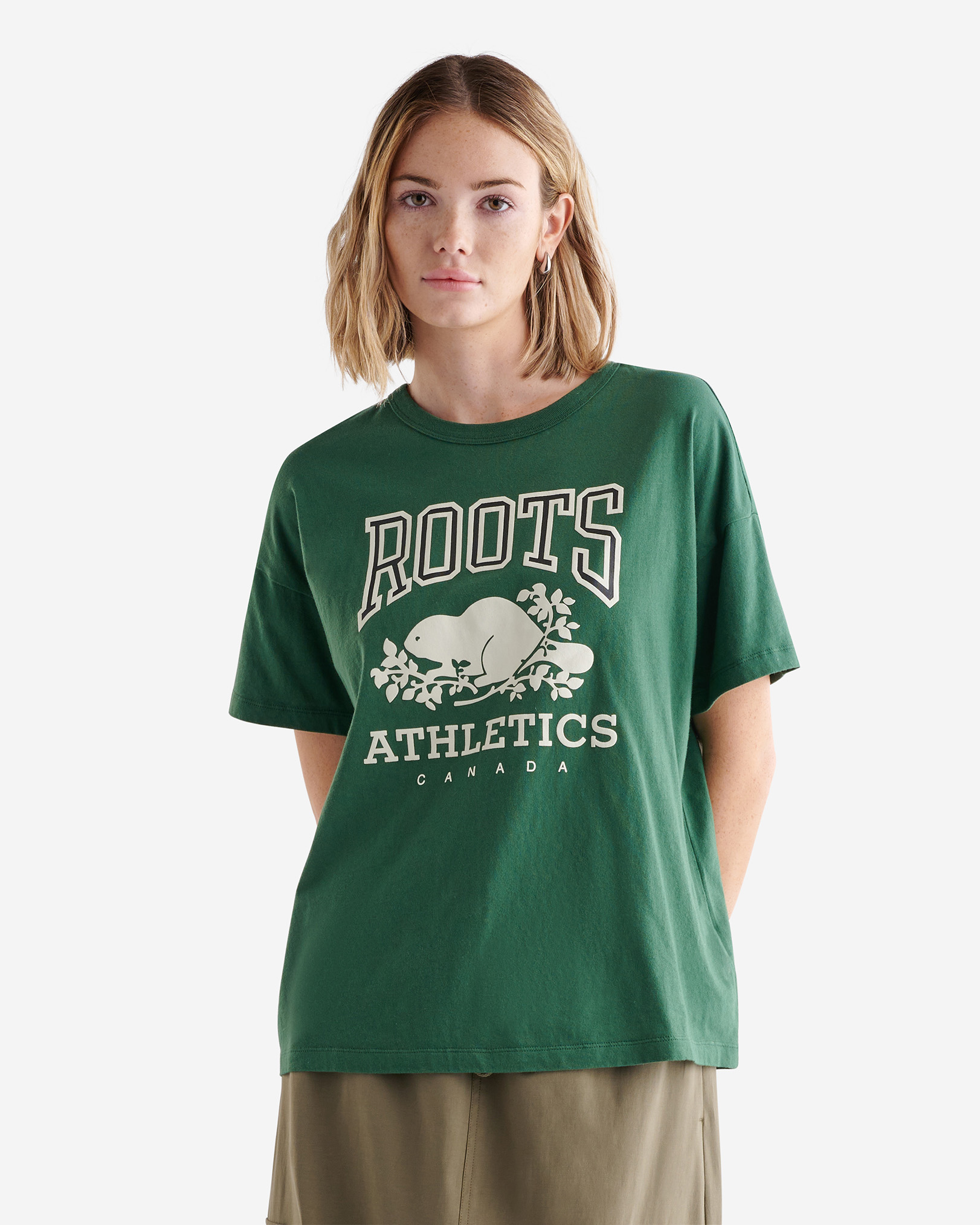 Roots Women's RBA T-Shirt in Dark Green