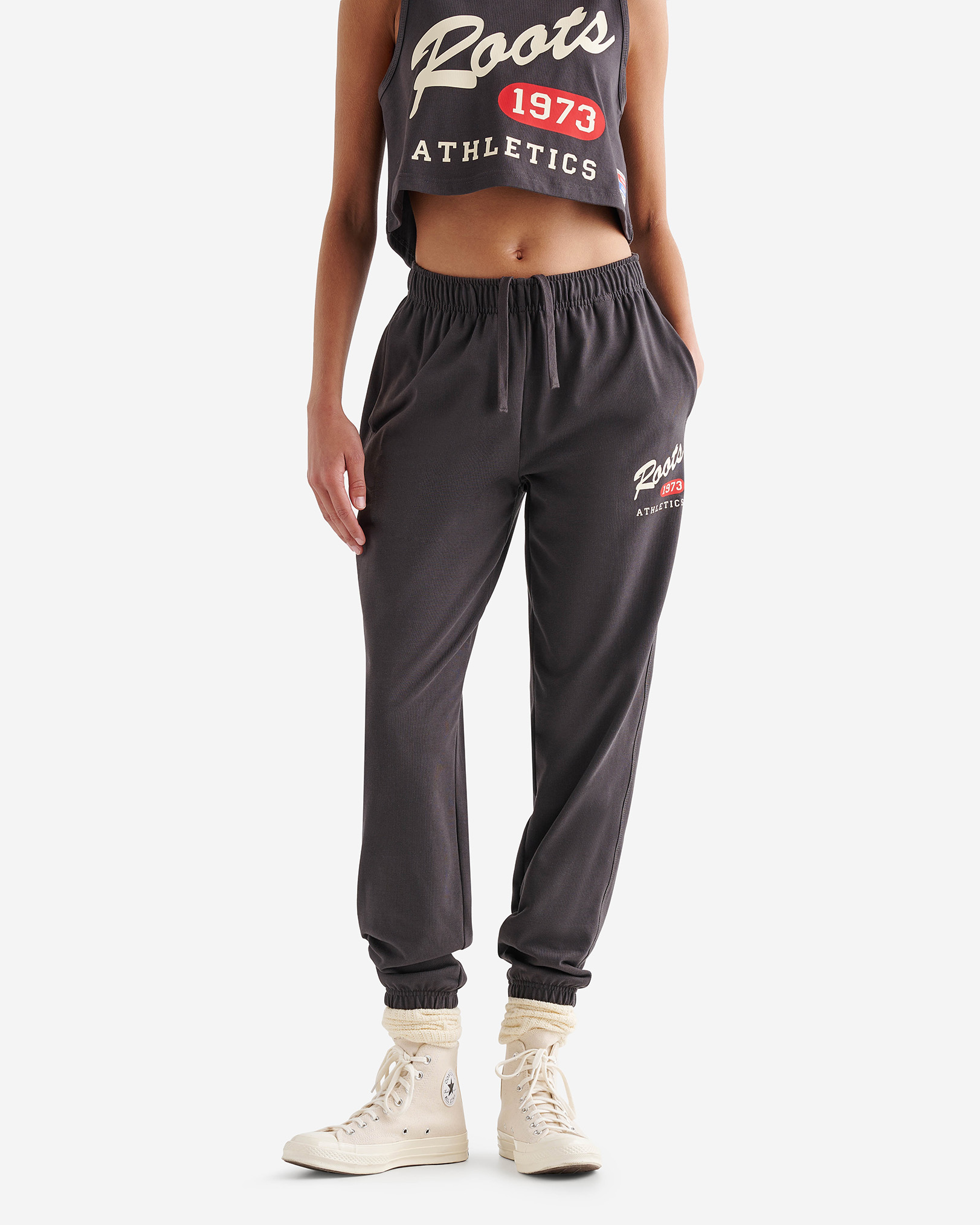 Roots Warm-Up Jersey Pant in Charcoal Black