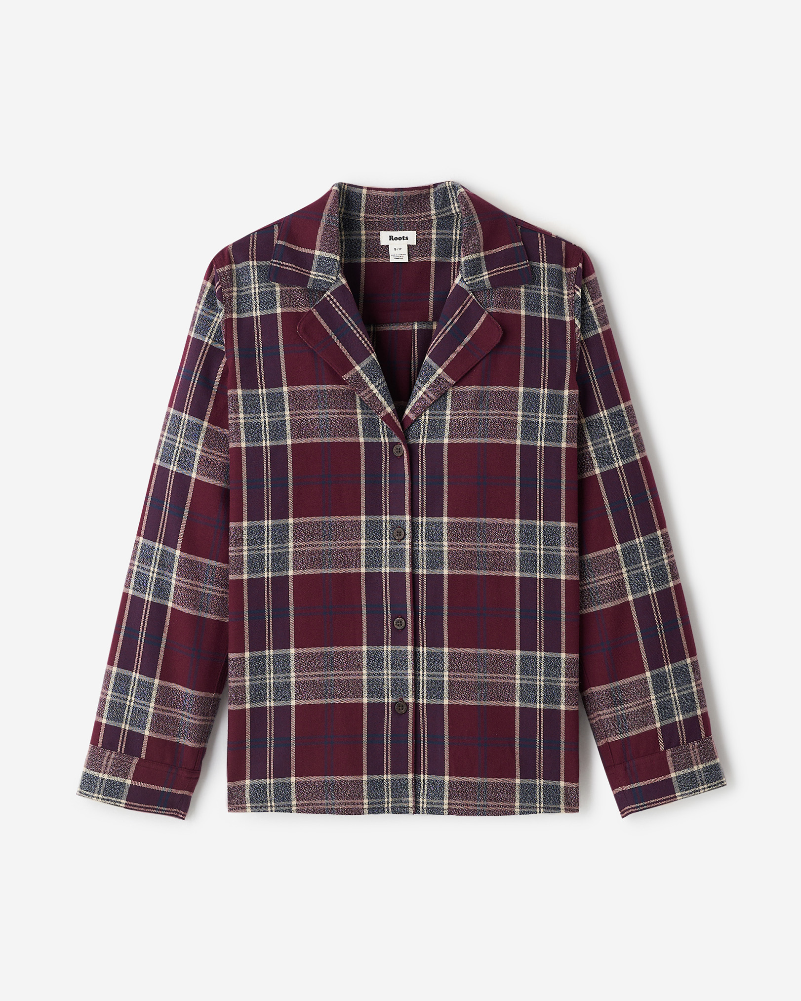 Roots Women's Plaid Pajama Shirt in Maroon Fig