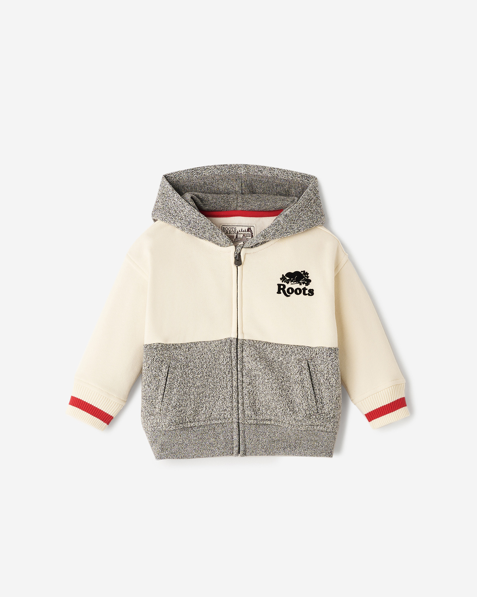 Roots Baby Cabin Full Zip Hoodie in Grey Oat Pepper