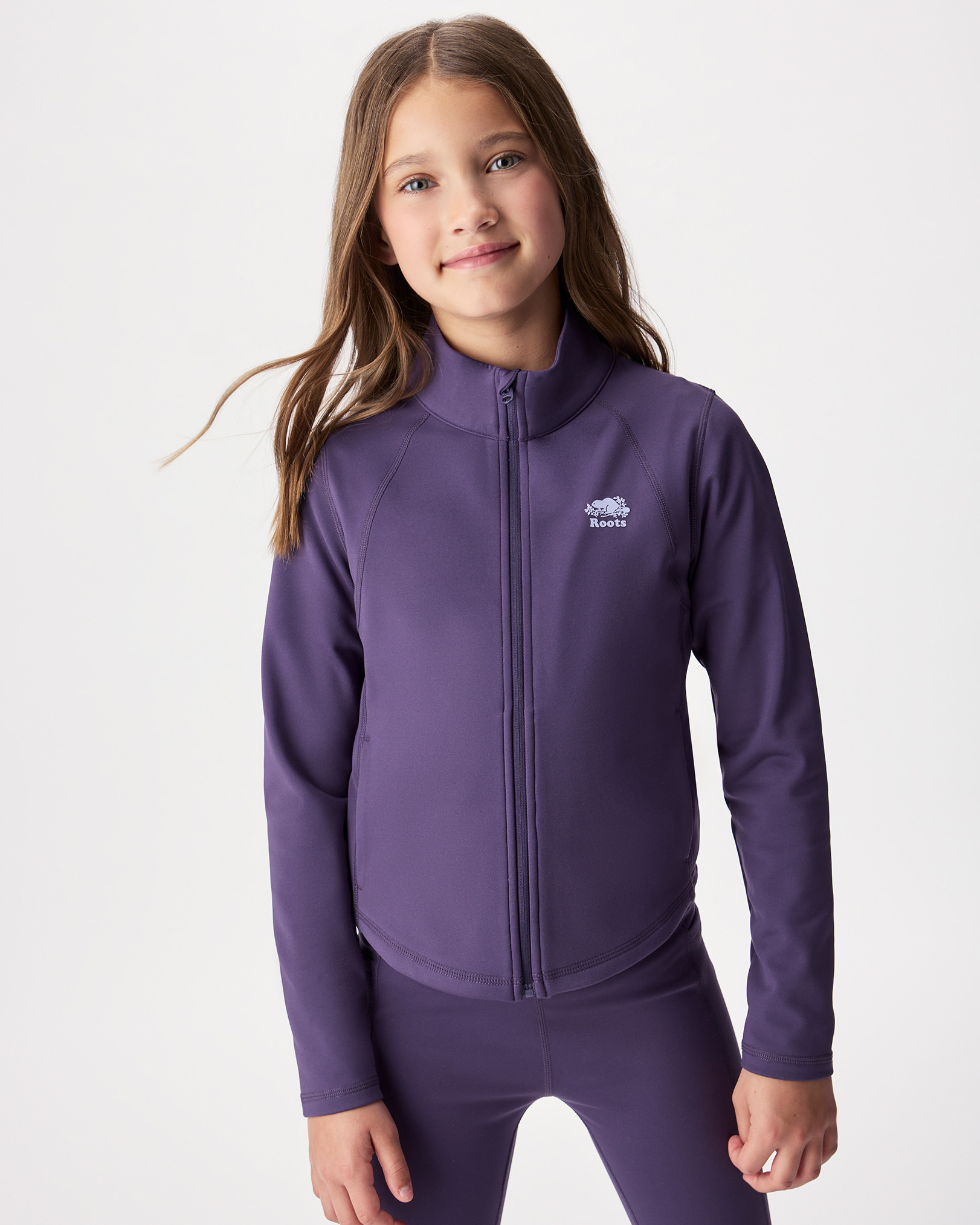 Roots Girl's Active Warm Track Jacket in Deep Purple