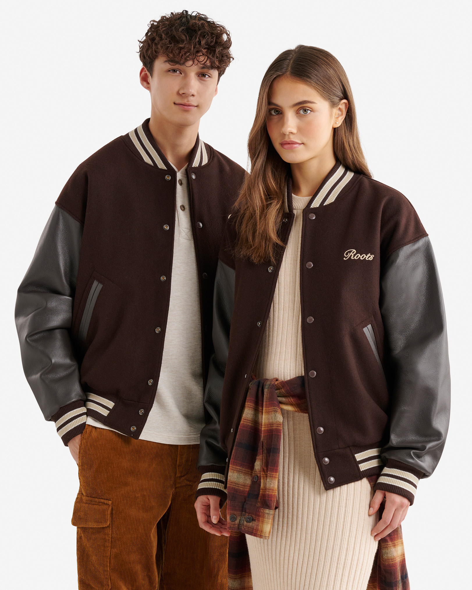 Roots Mathews Vintage Varsity Jacket in Chocolate Brown