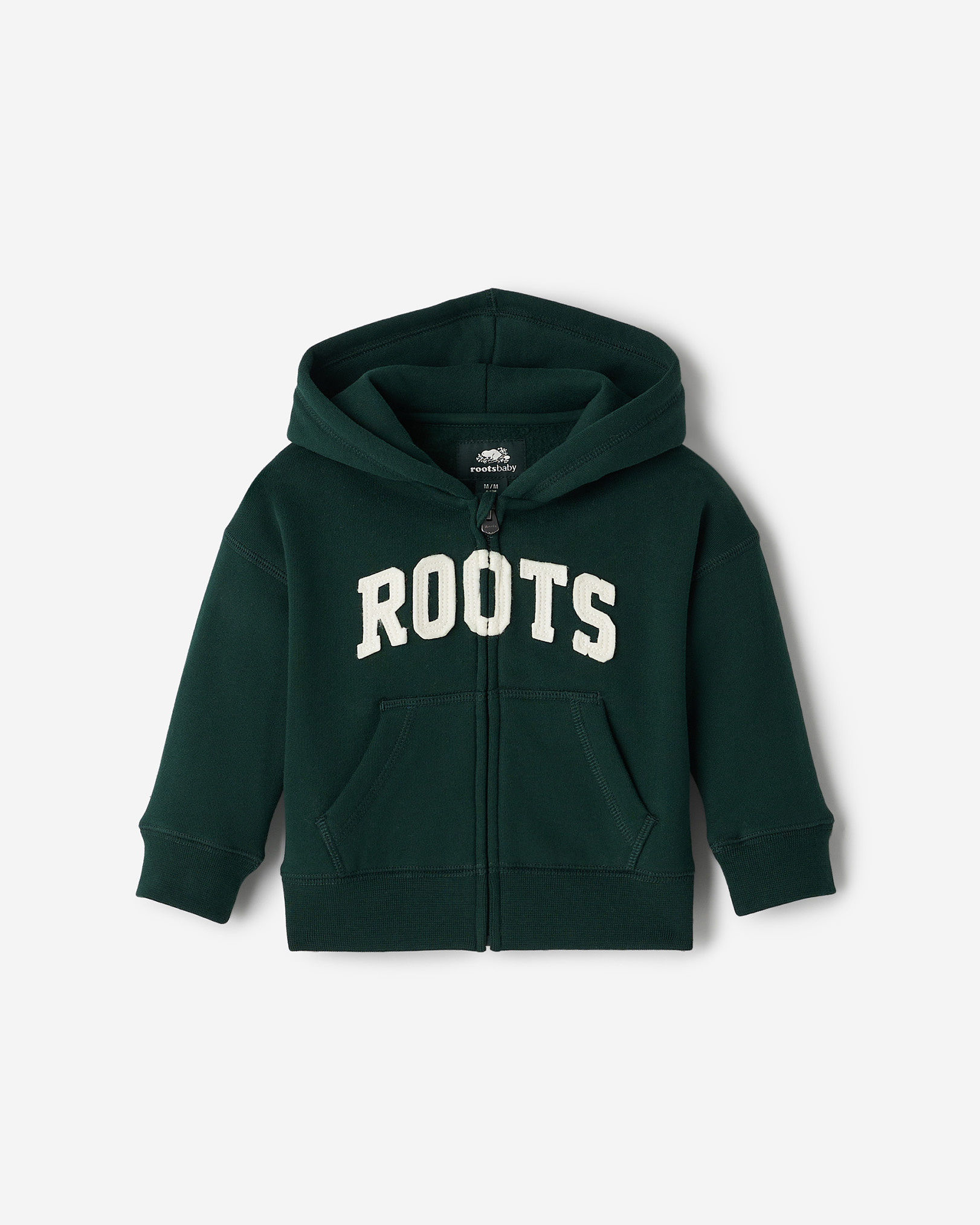 Roots Baby Applique Full Zip Hoodie in Varsity Green