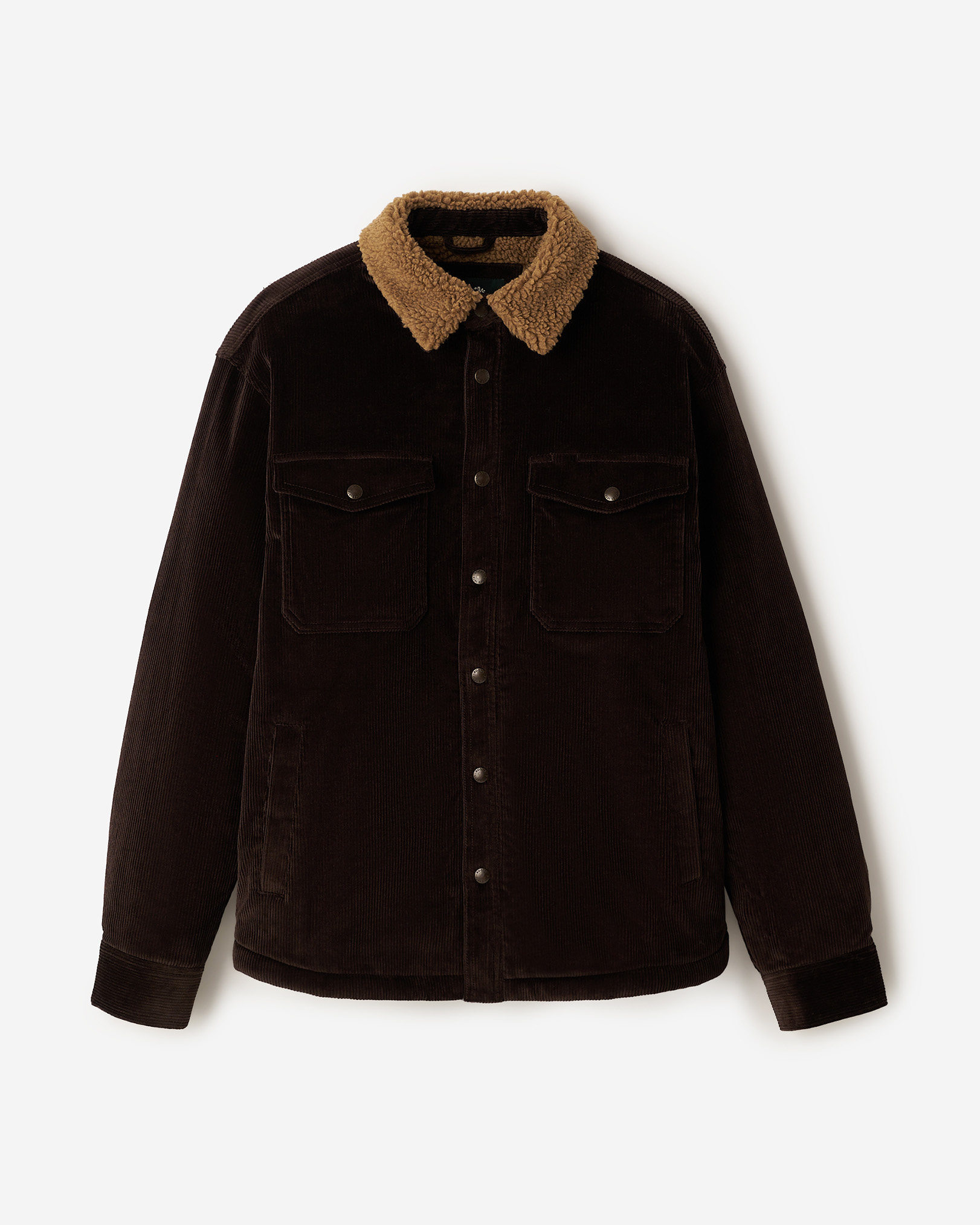 Roots Corduroy Shearling Fleece Lined Jacket in Black Coffee Brown