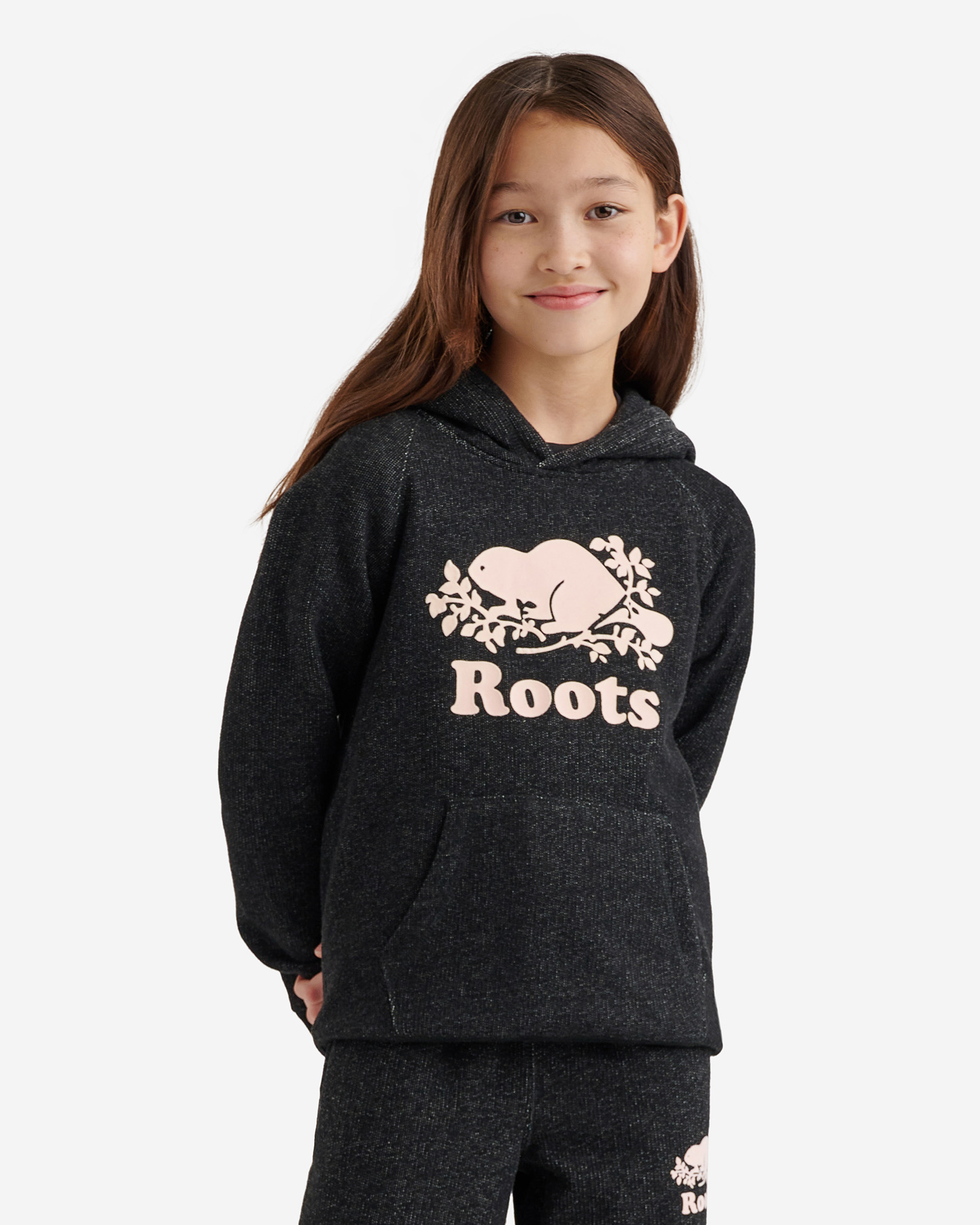Roots Kids Organic Original Kanga Hoodie Jacket in Black Pepper