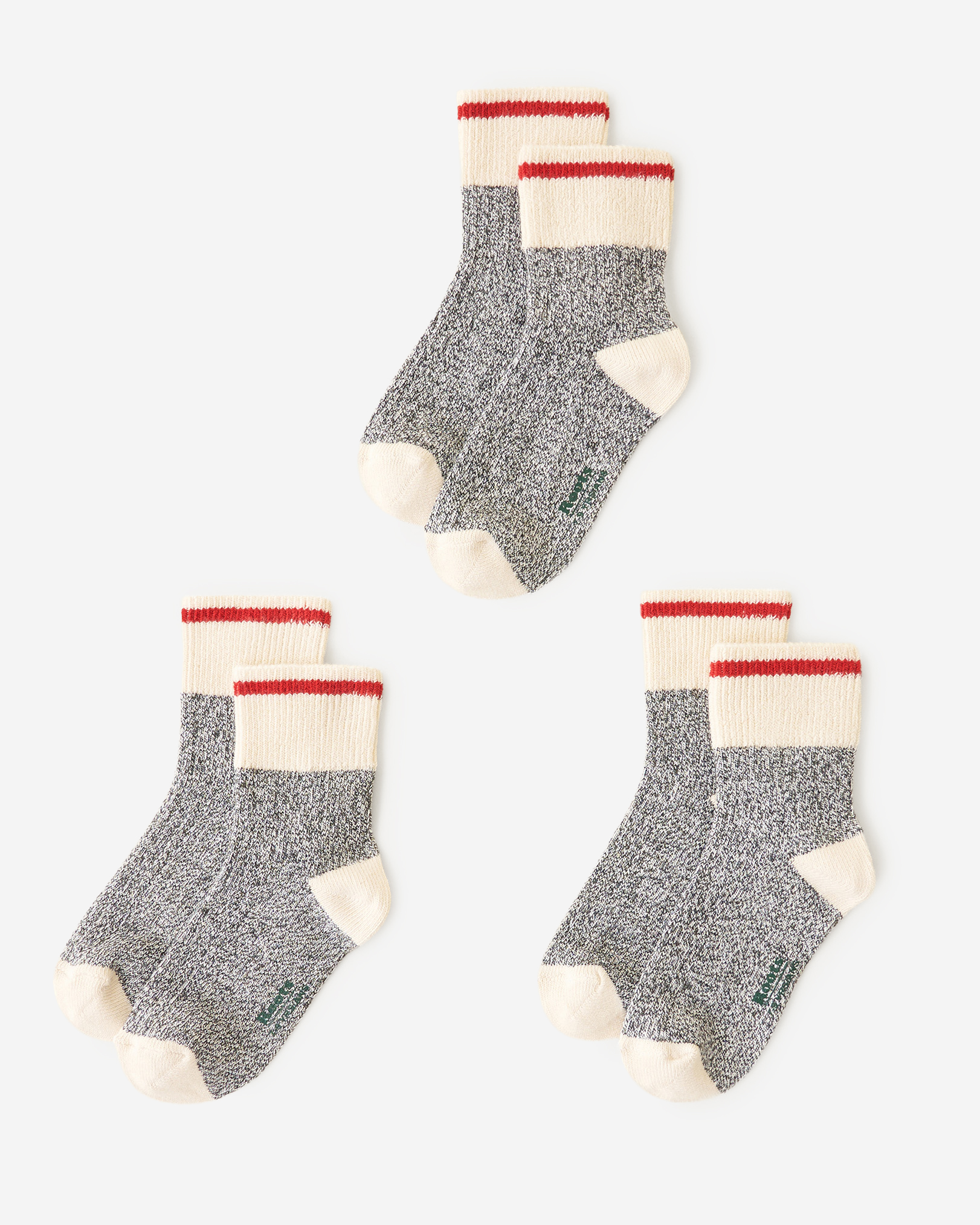 Roots Kid Classic Cabin Ankle Sock 3 Pack in Salt/Pepper