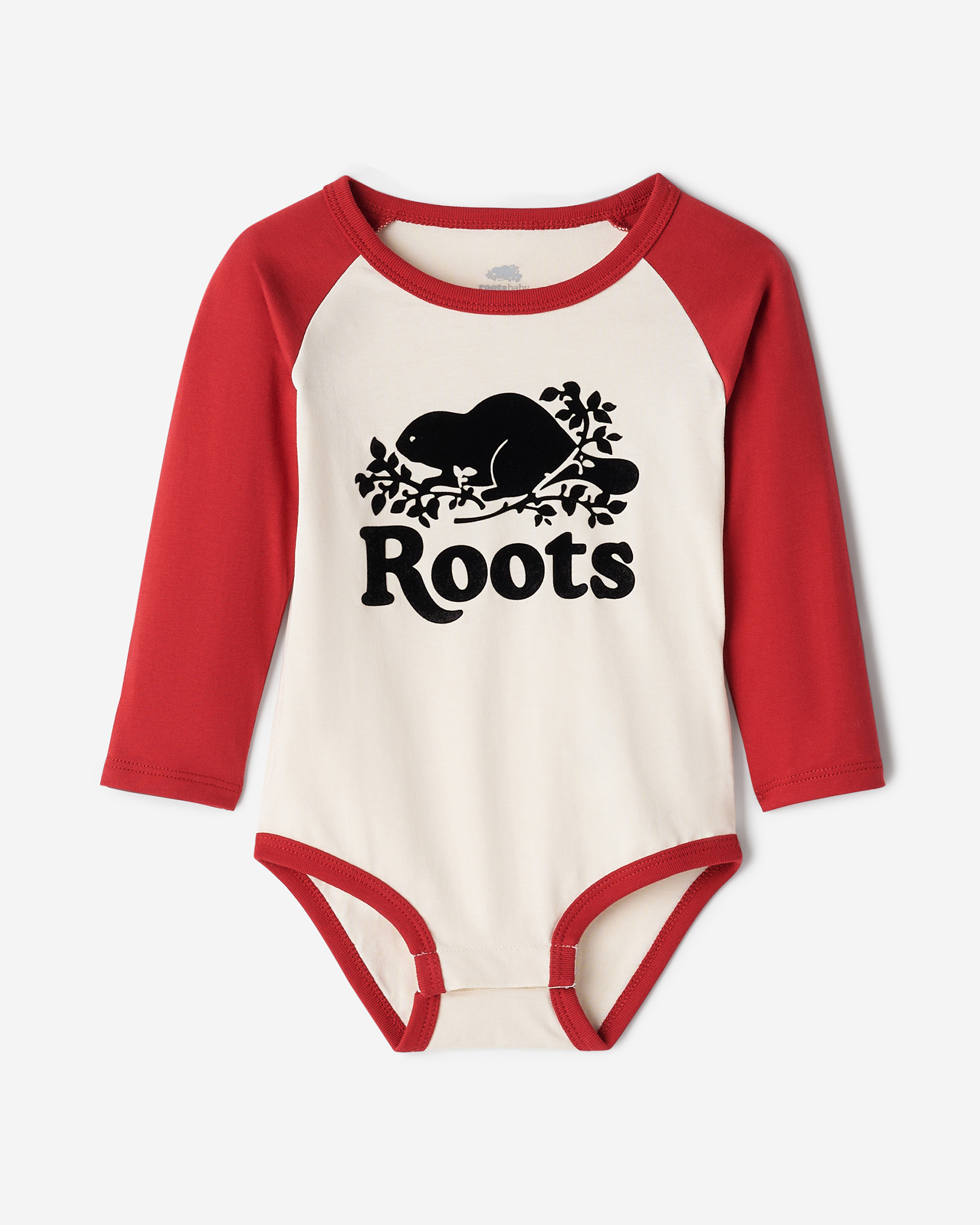 Roots Baby Cabin Baseball Bodysuit in Cabin Red