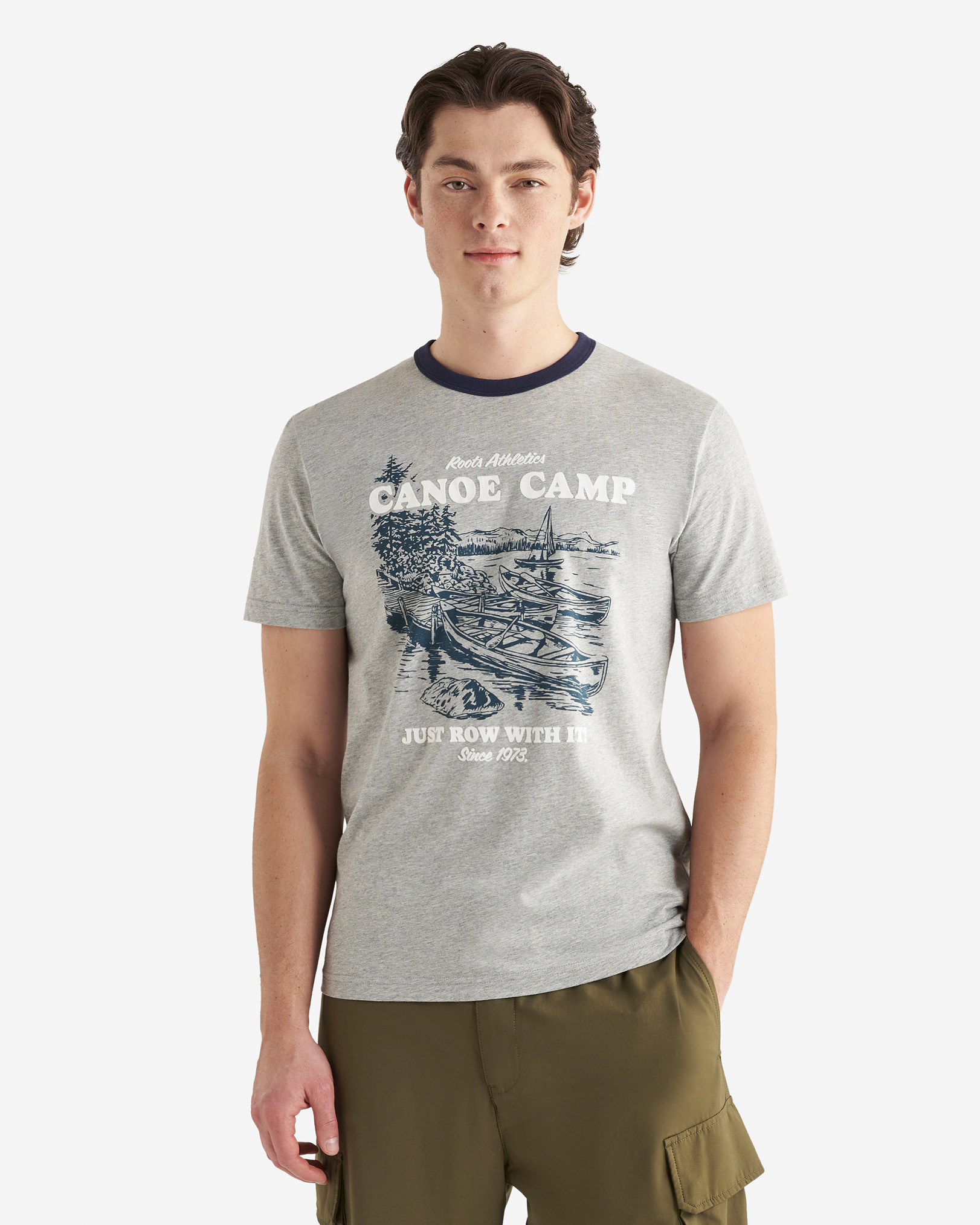 Roots Men's Camp Club T-Shirt in Grey Mix