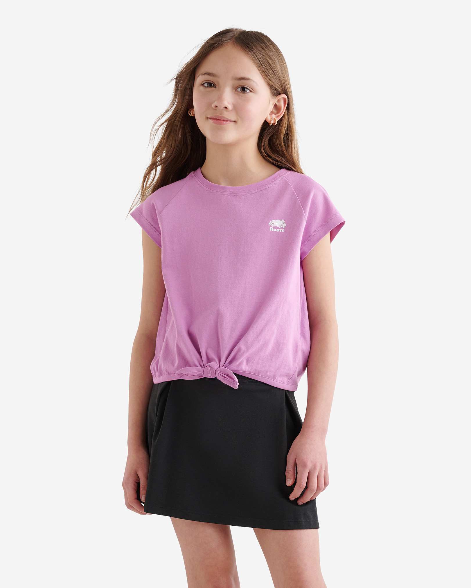 Roots Girl's Raglan Tie T-Shirt in Petal Purple
