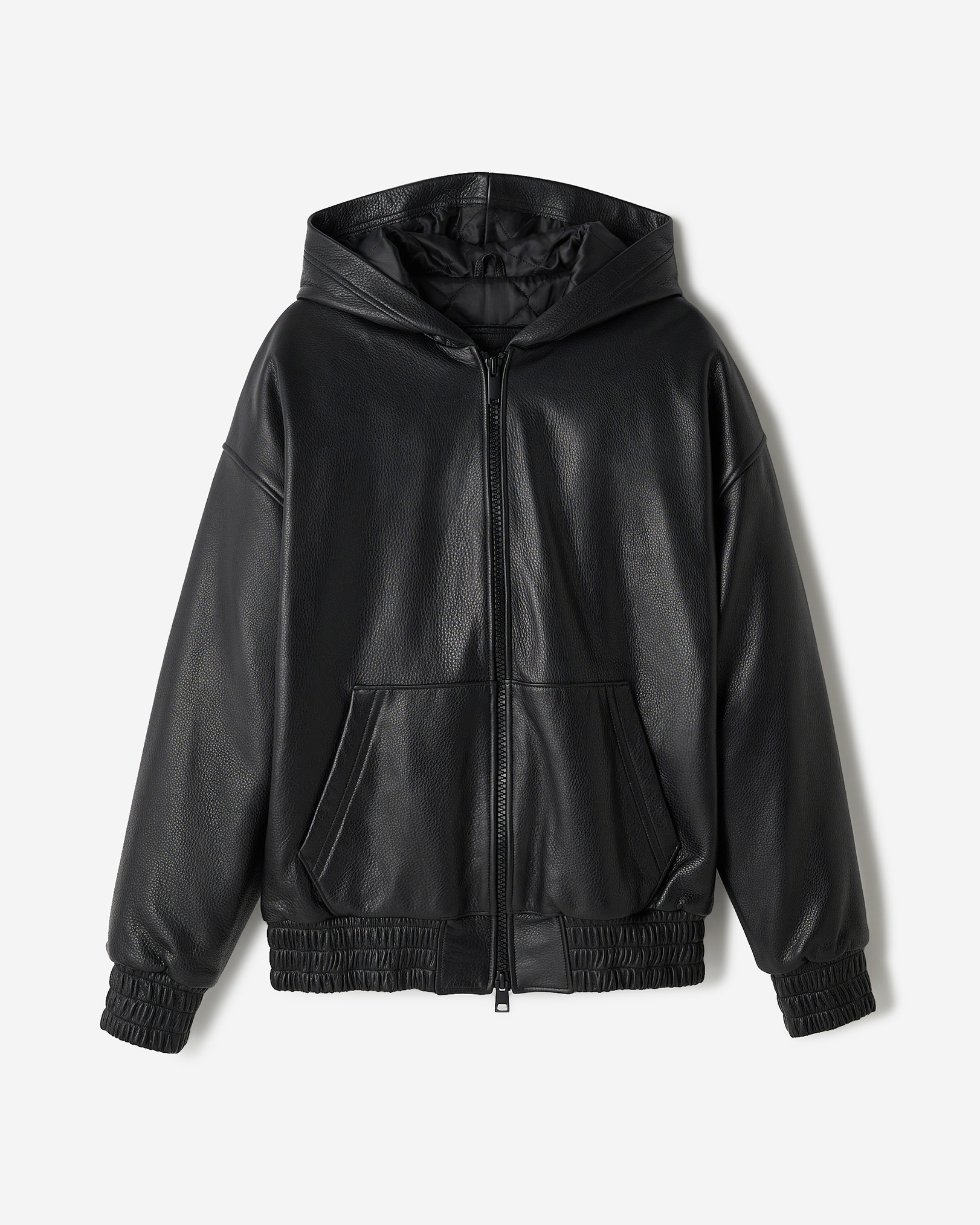 Roots Leather Hoodie in Black