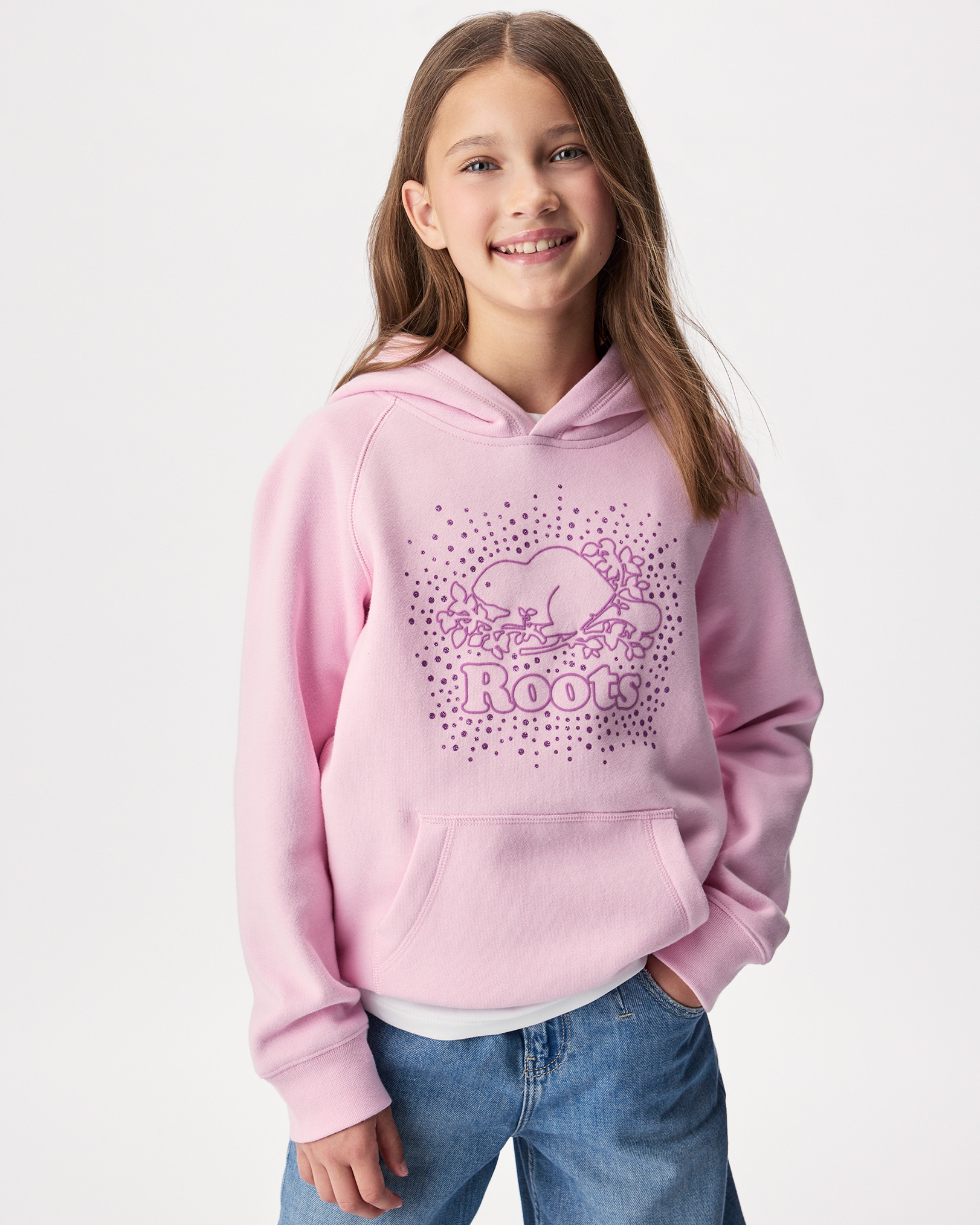 Roots Kids Cooper Glitter Kanga Hoodie in Cotton Candy